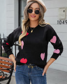 Black & Pink Heart Sweater-Sweaters-ePretty-The Funky Zebra Ames, Women's Fashion Boutique in Ames, Iowa