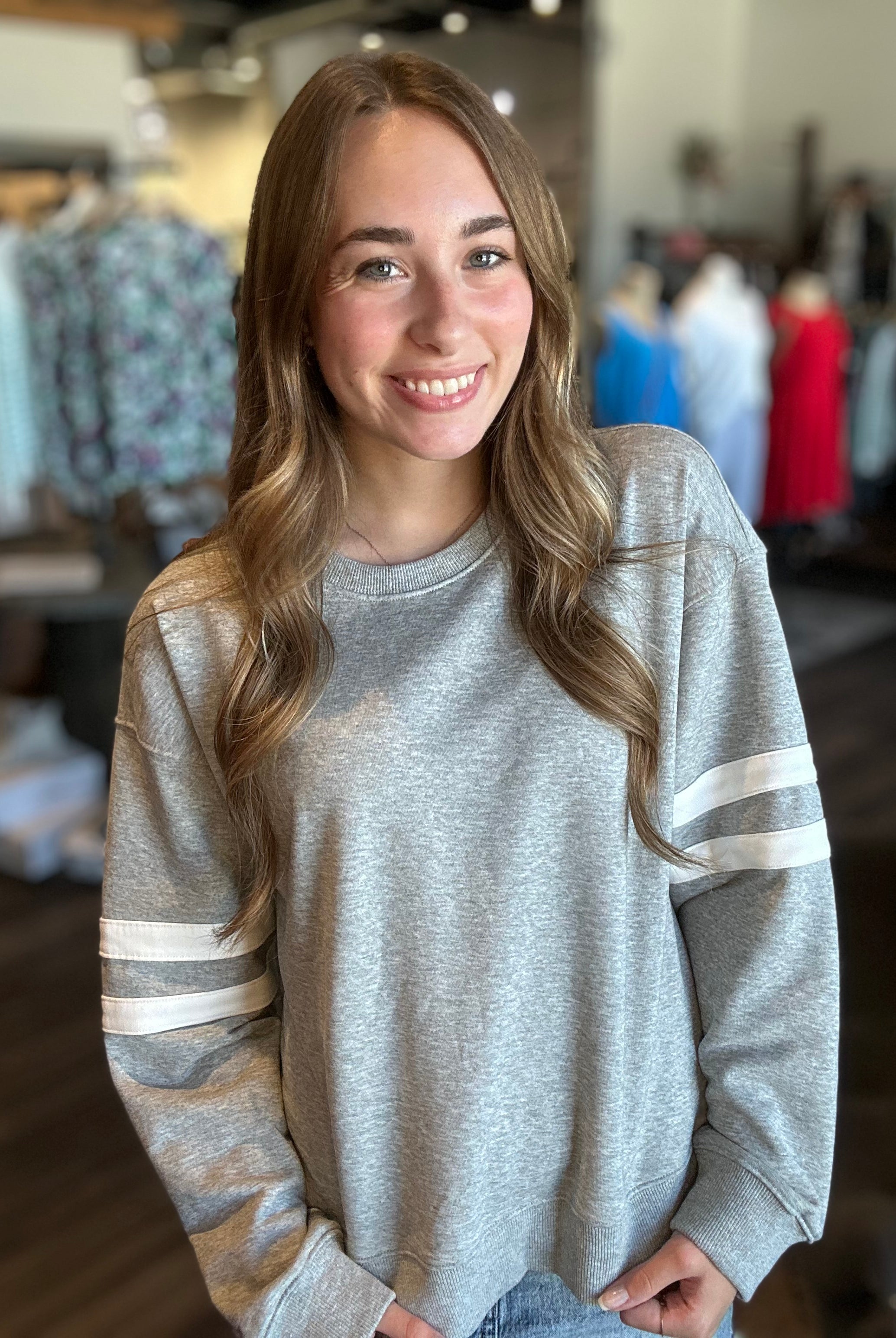 Heather Striped Pullover-Wishlist-The Funky Zebra Ames, Women's Fashion Boutique in Ames, Iowa