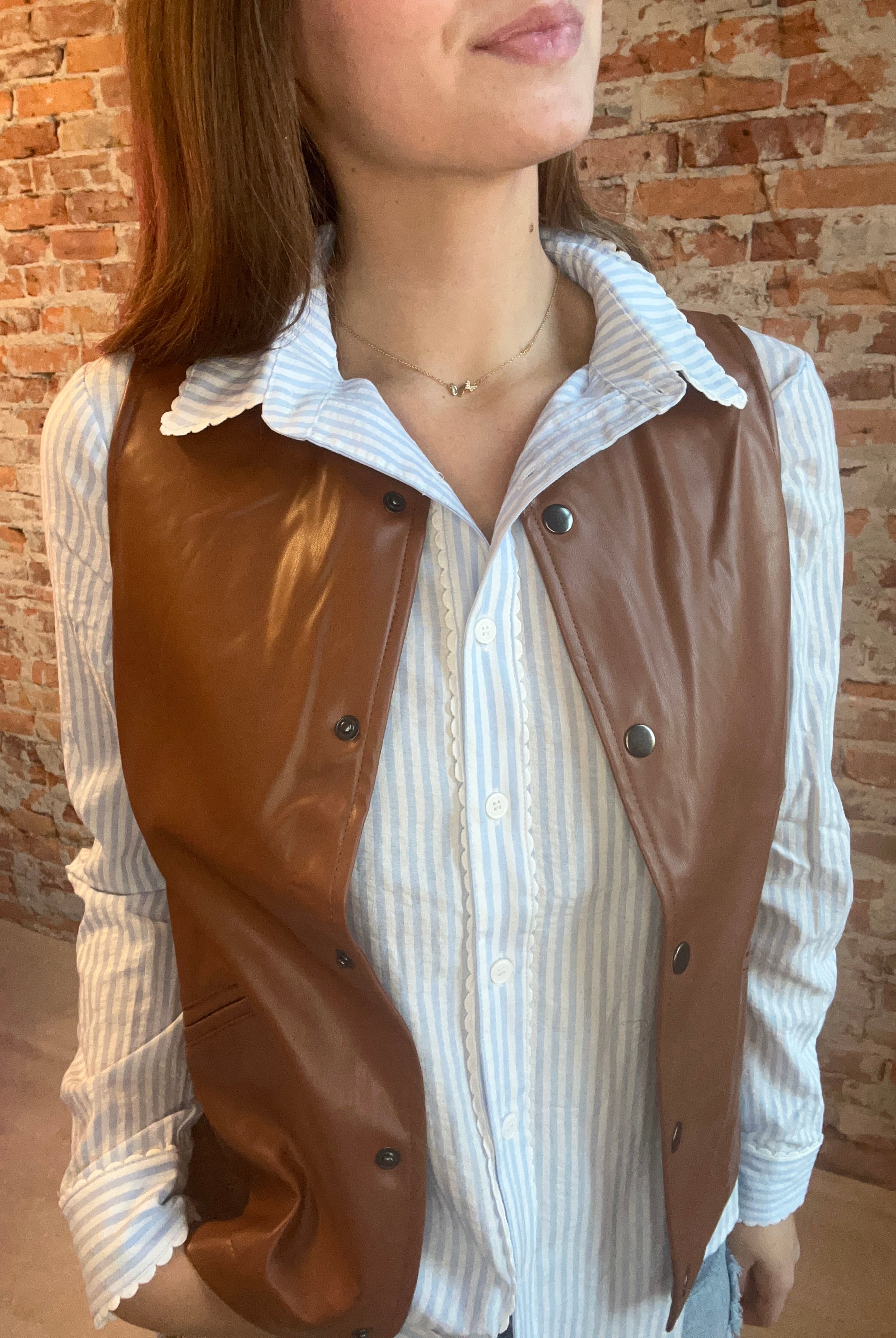 Pin Stripe Long Sleeve Button Down Shirtl-Doe and Rae-The Funky Zebra Ames, Women's Fashion Boutique in Ames, Iowa