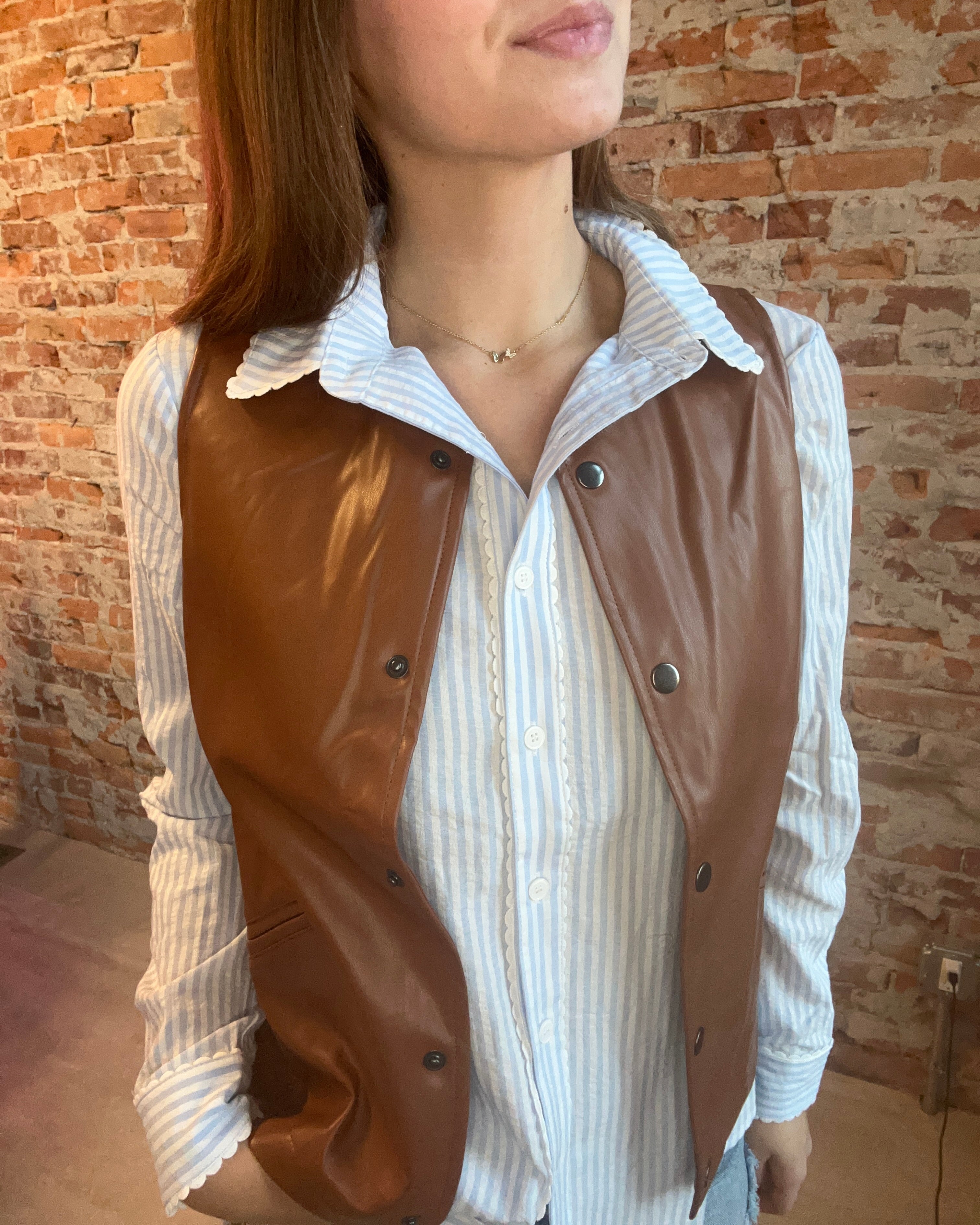 Pin Stripe Long Sleeve Button Down Shirtl-Doe and Rae-The Funky Zebra Ames, Women's Fashion Boutique in Ames, Iowa