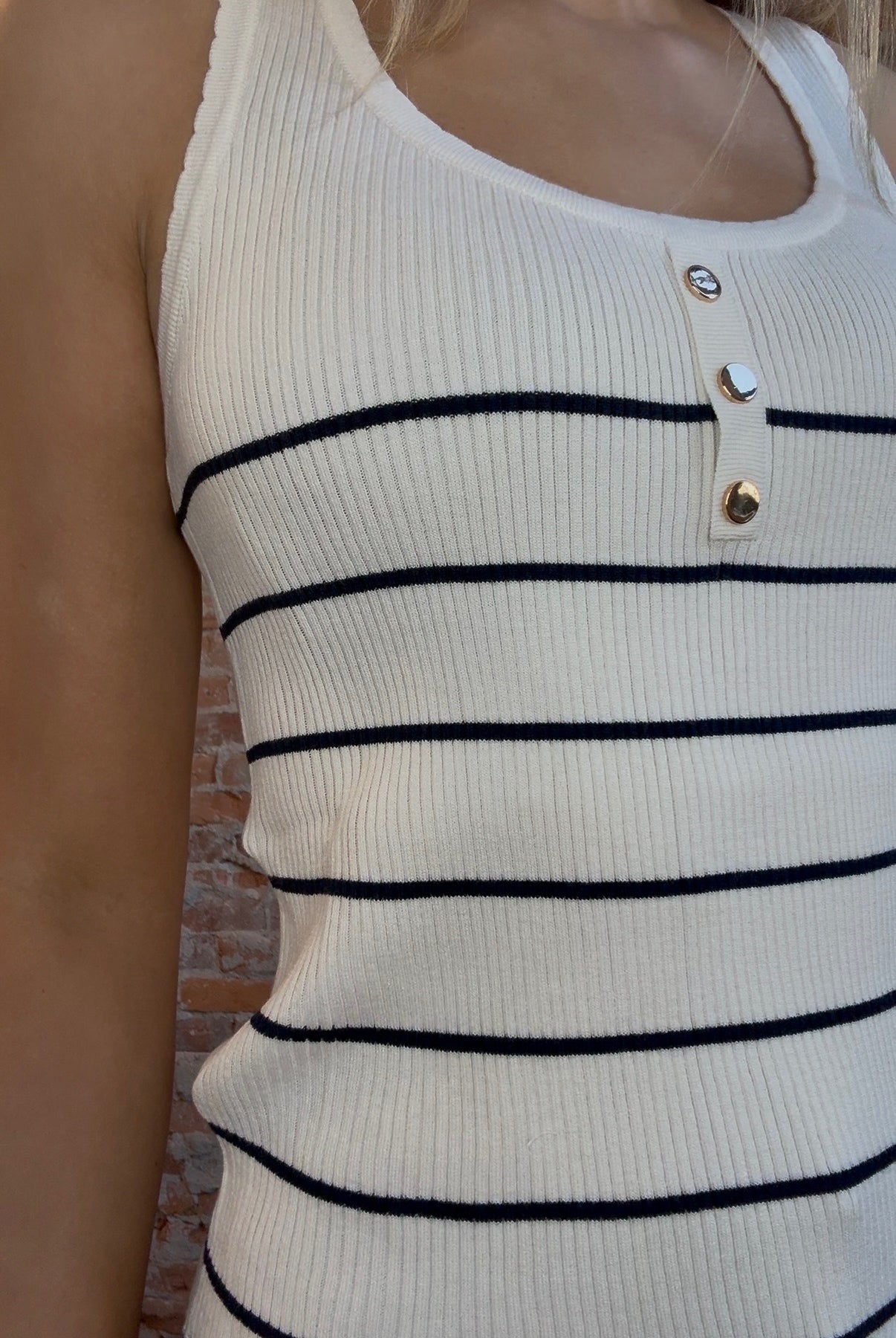 Bobbi Blue & White Striped Sweater Tank-Tank Tops-Molly Bracken-The Funky Zebra Ames, Women's Fashion Boutique in Ames, Iowa