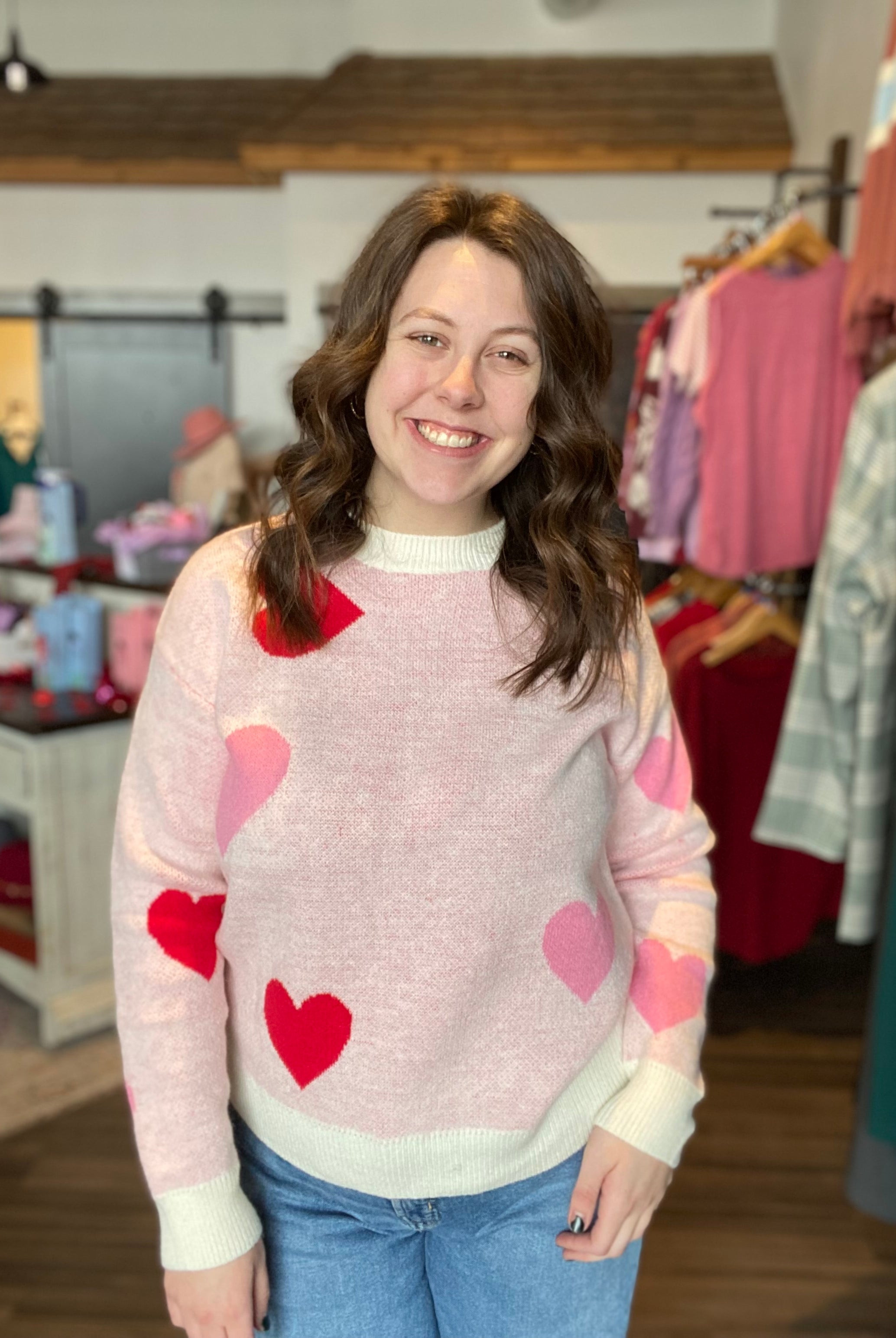 Pink Heart Sweater-Sweaters-ePretty-The Funky Zebra Ames, Women's Fashion Boutique in Ames, Iowa