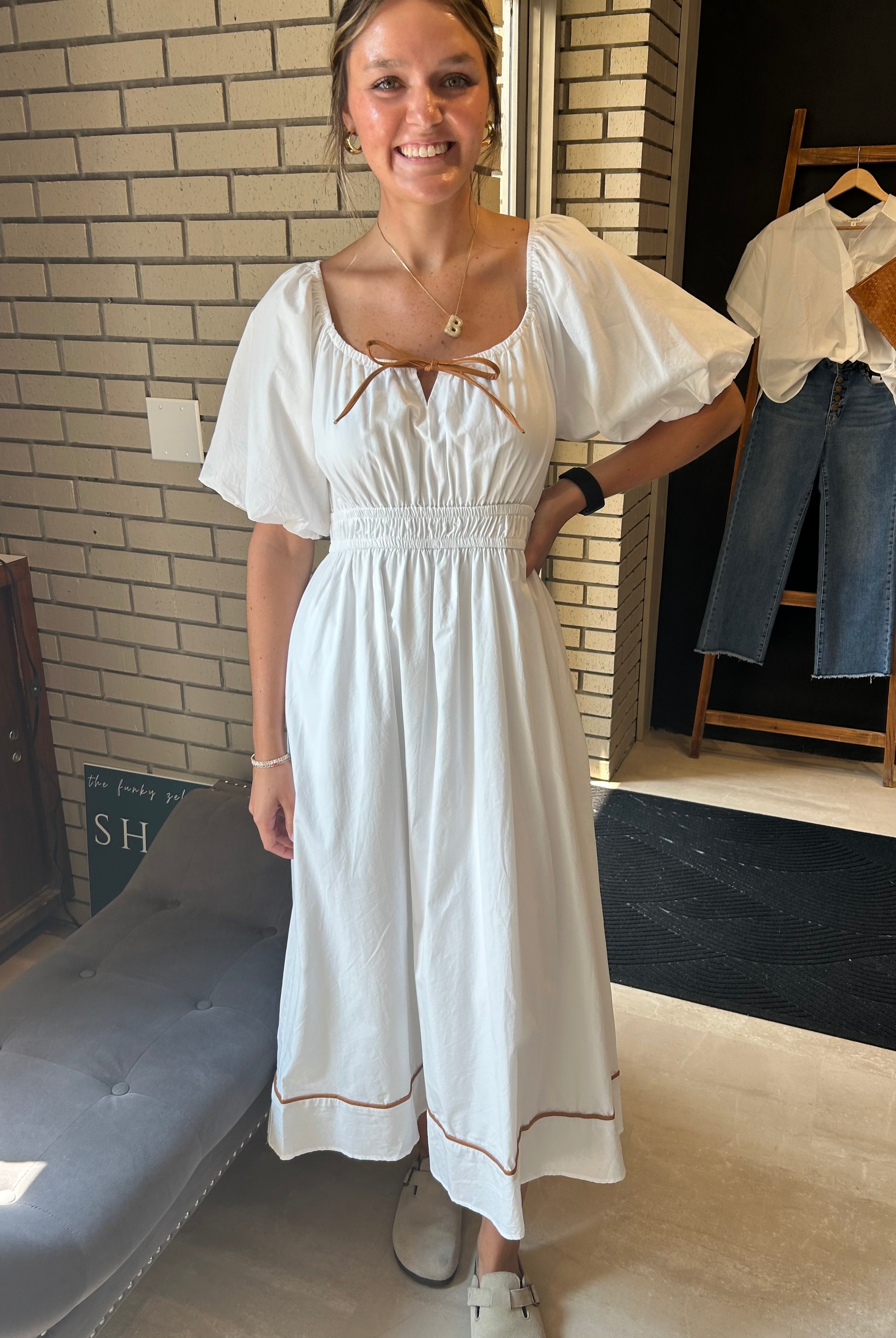 Phebe Camel Midi Dress-Wishlist-The Funky Zebra Ames, Women's Fashion Boutique in Ames, Iowa