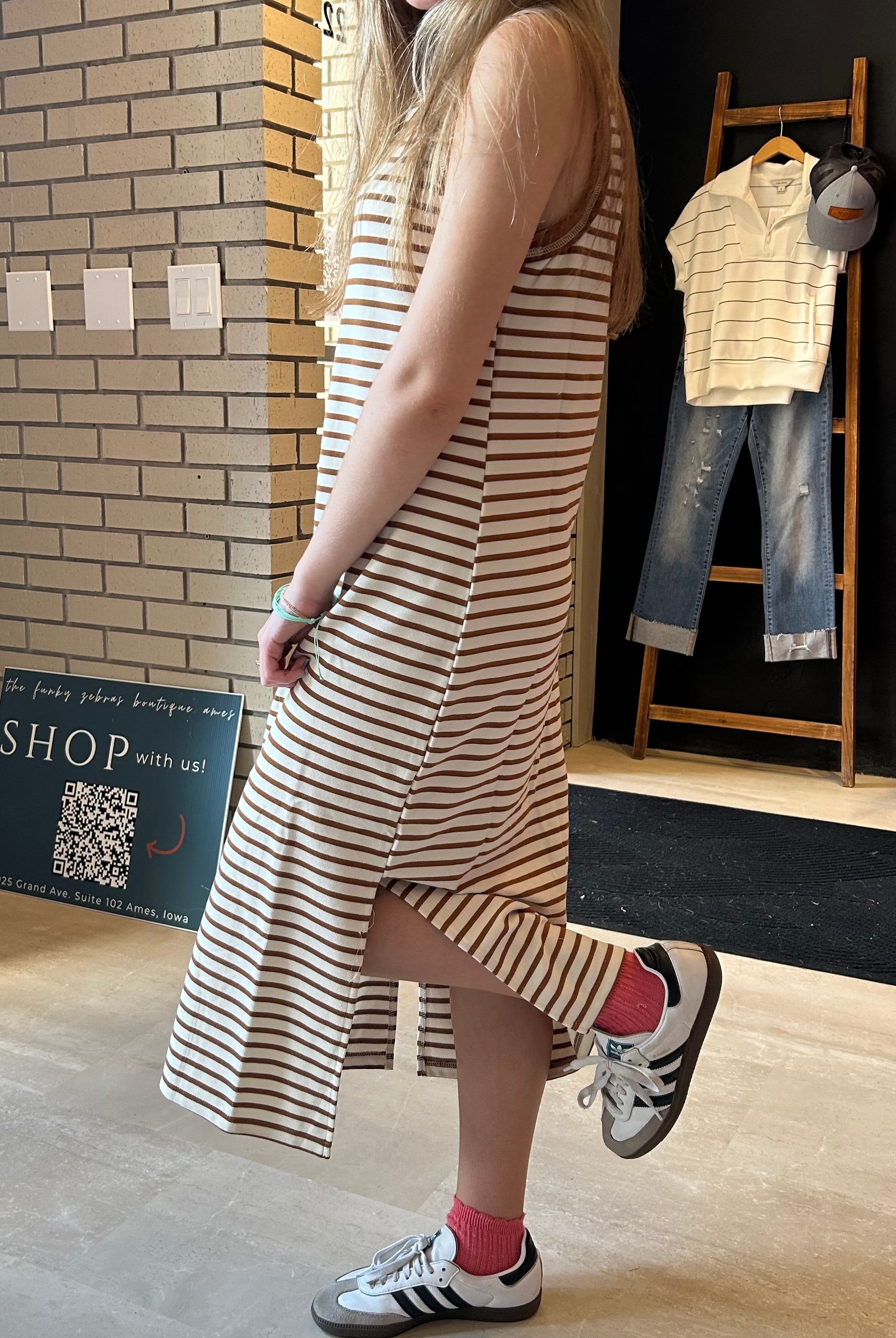 Jenna Stripe Side Slit Maxi-Dresses-Blu Pepper-The Funky Zebra Ames, Women's Fashion Boutique in Ames, Iowa