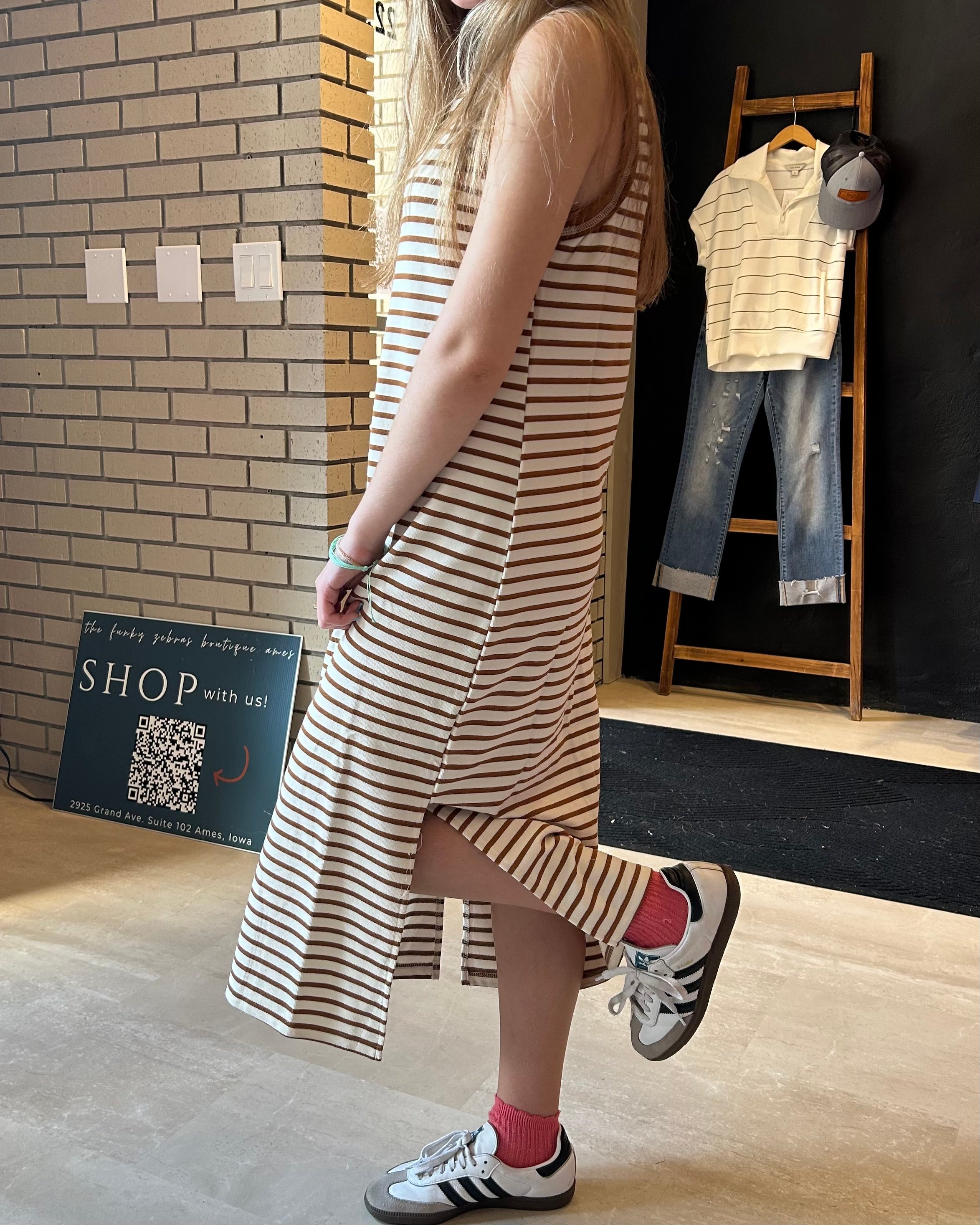 Jenna Stripe Side Slit Maxi-Dresses-Blu Pepper-The Funky Zebra Ames, Women's Fashion Boutique in Ames, Iowa