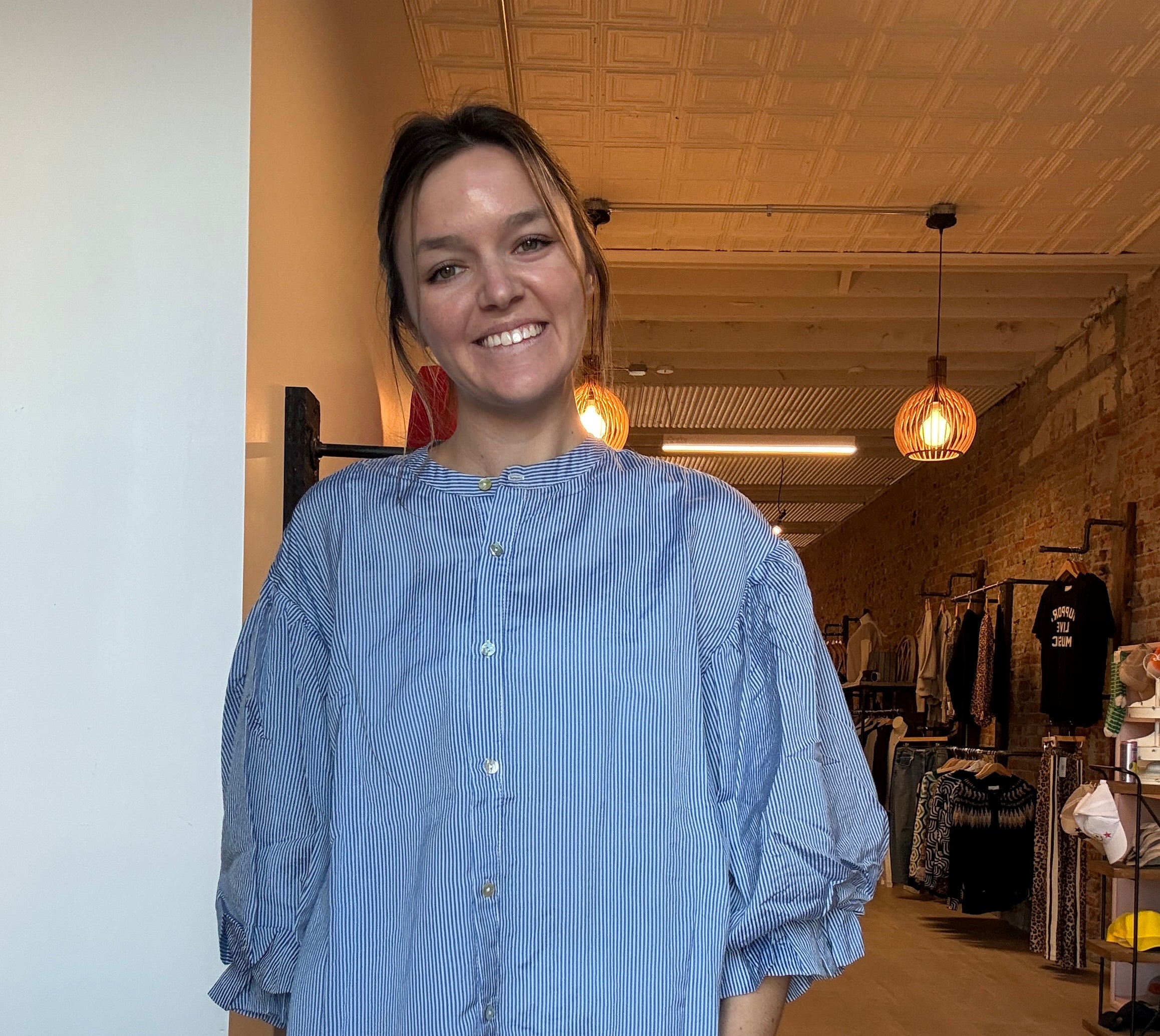 Mary Striped Bubble Sleeve Top-Short Sleeves-fate-The Funky Zebra Ames, Women's Fashion Boutique in Ames, Iowa