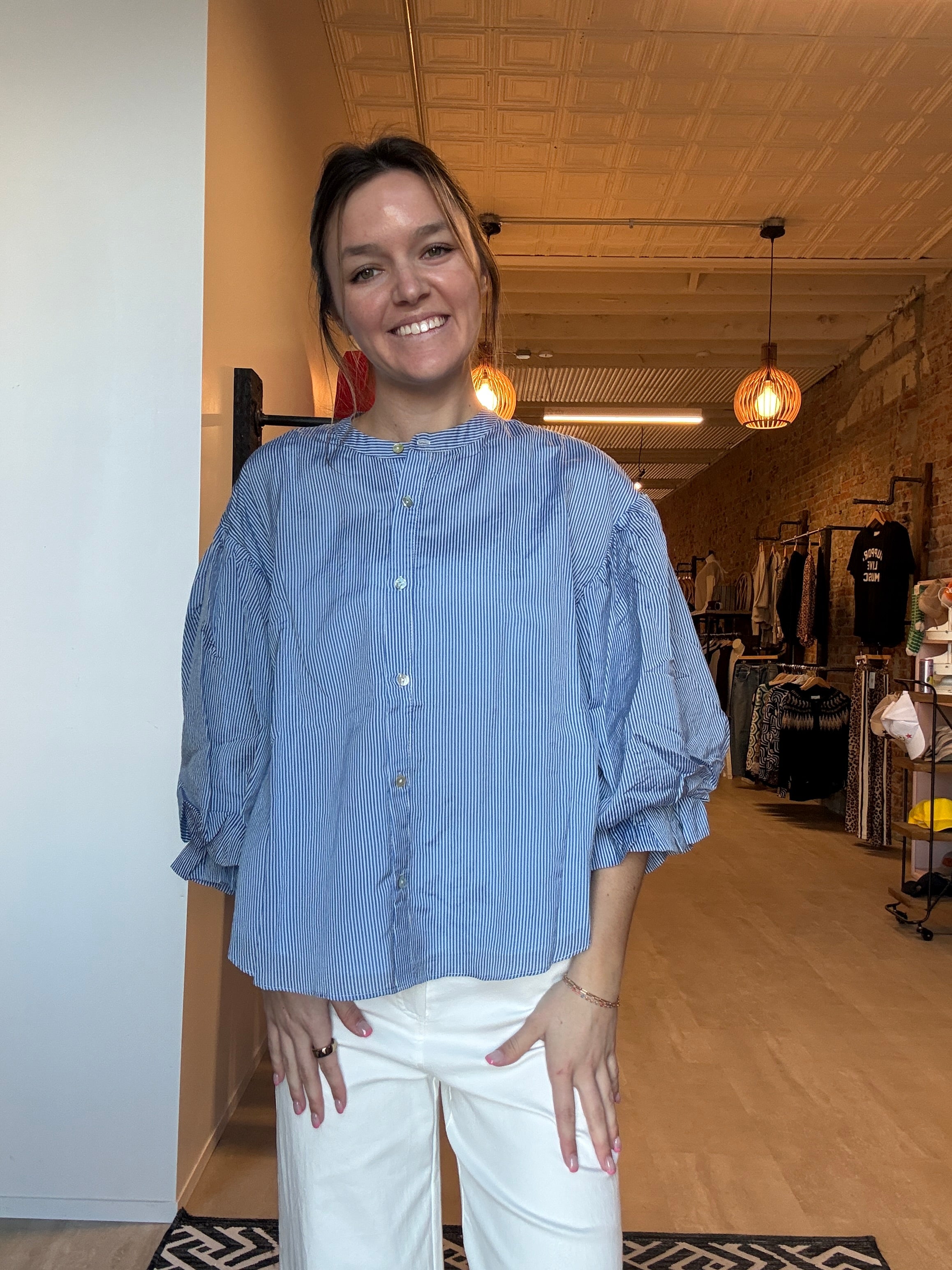 Mary Striped Bubble Sleeve Top-Short Sleeves-fate-The Funky Zebra Ames, Women's Fashion Boutique in Ames, Iowa