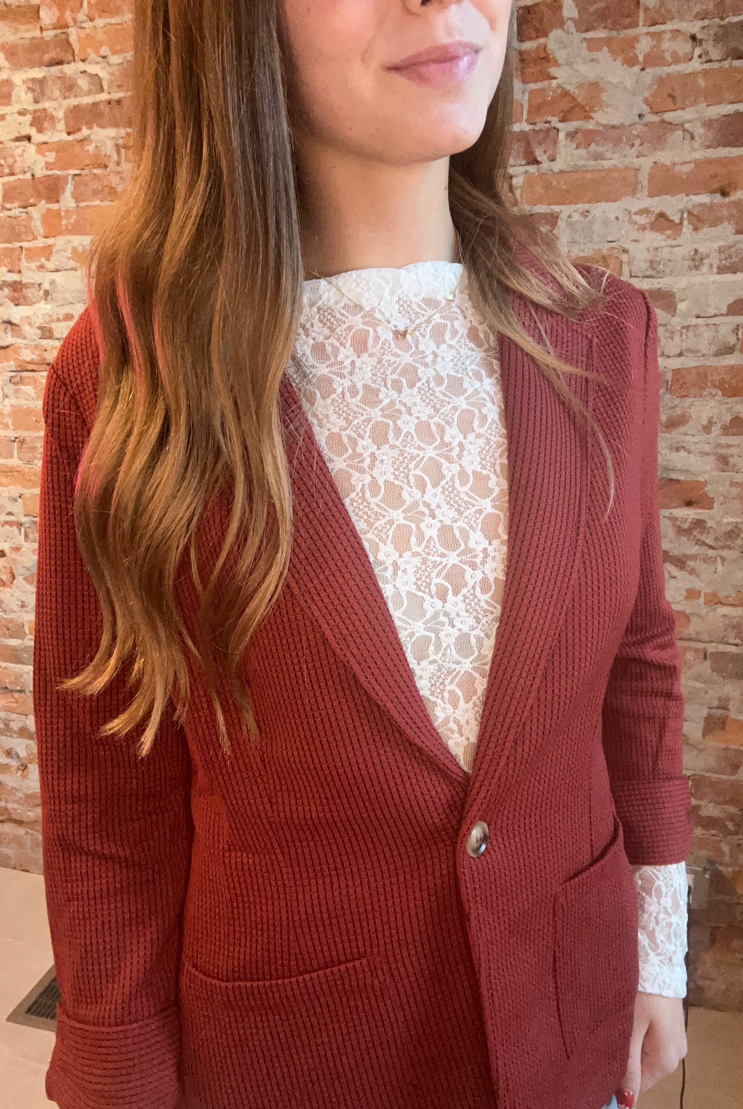 Shirred Sleeve Textured Blazer-Doe and Rae-The Funky Zebra Ames, Women's Fashion Boutique in Ames, Iowa