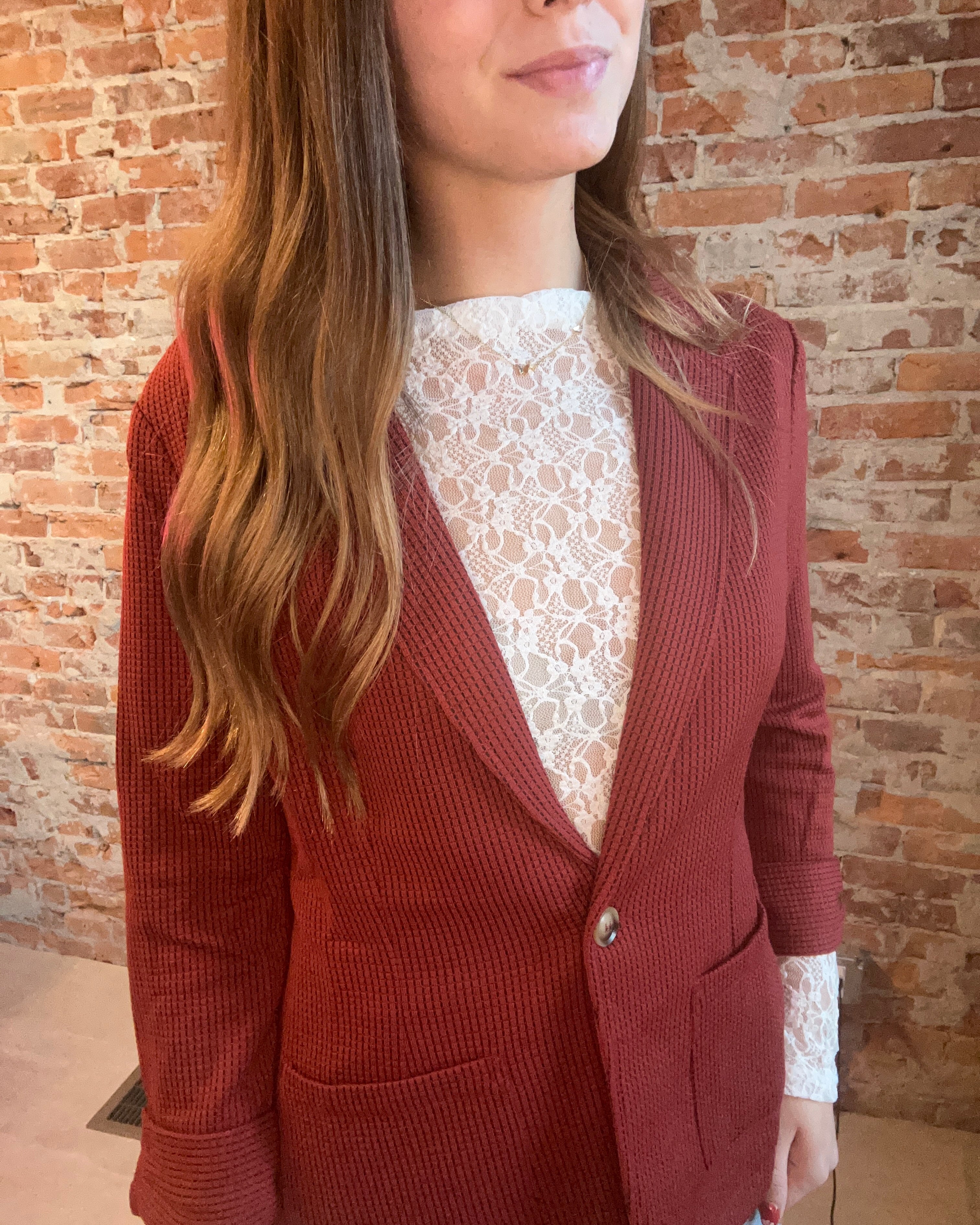 Shirred Sleeve Textured Blazer-Doe and Rae-The Funky Zebra Ames, Women's Fashion Boutique in Ames, Iowa