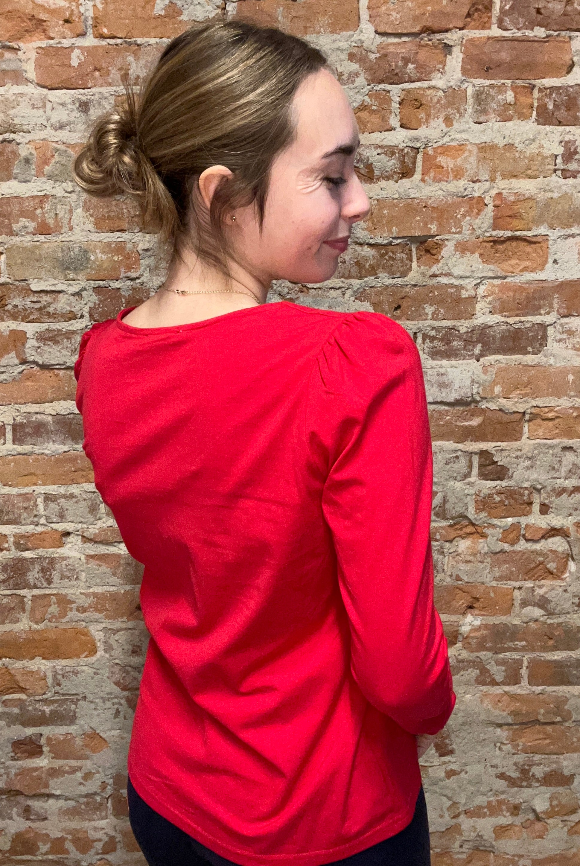 Kailee Red Scallop Top-Long Sleeves-Staccato-The Funky Zebra Ames, Women's Fashion Boutique in Ames, Iowa