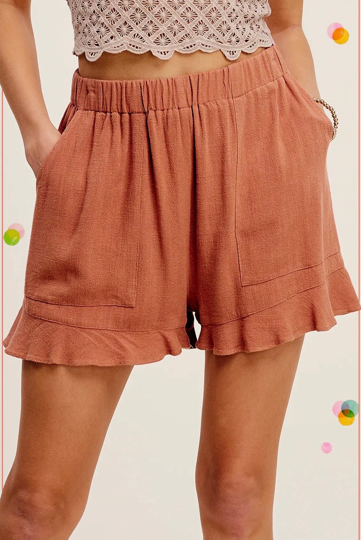 Laura Flared Hem Rust Shorts-Shorts-La Miel-The Funky Zebra Ames, Women's Fashion Boutique in Ames, Iowa
