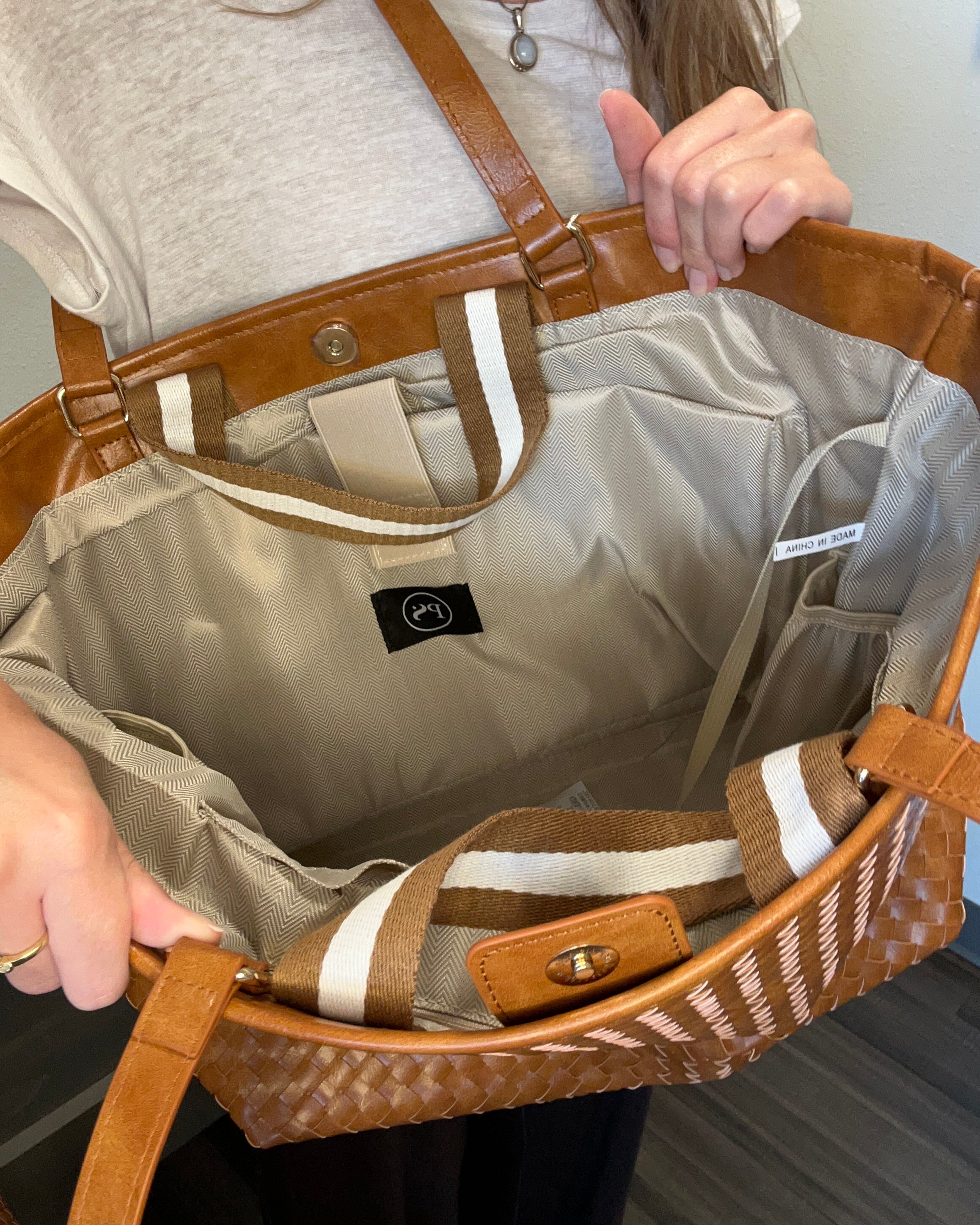 Woven Tiffany Organizer Tote Bag-The Funky Zebra Ames-The Funky Zebra Ames, Women's Fashion Boutique in Ames, Iowa