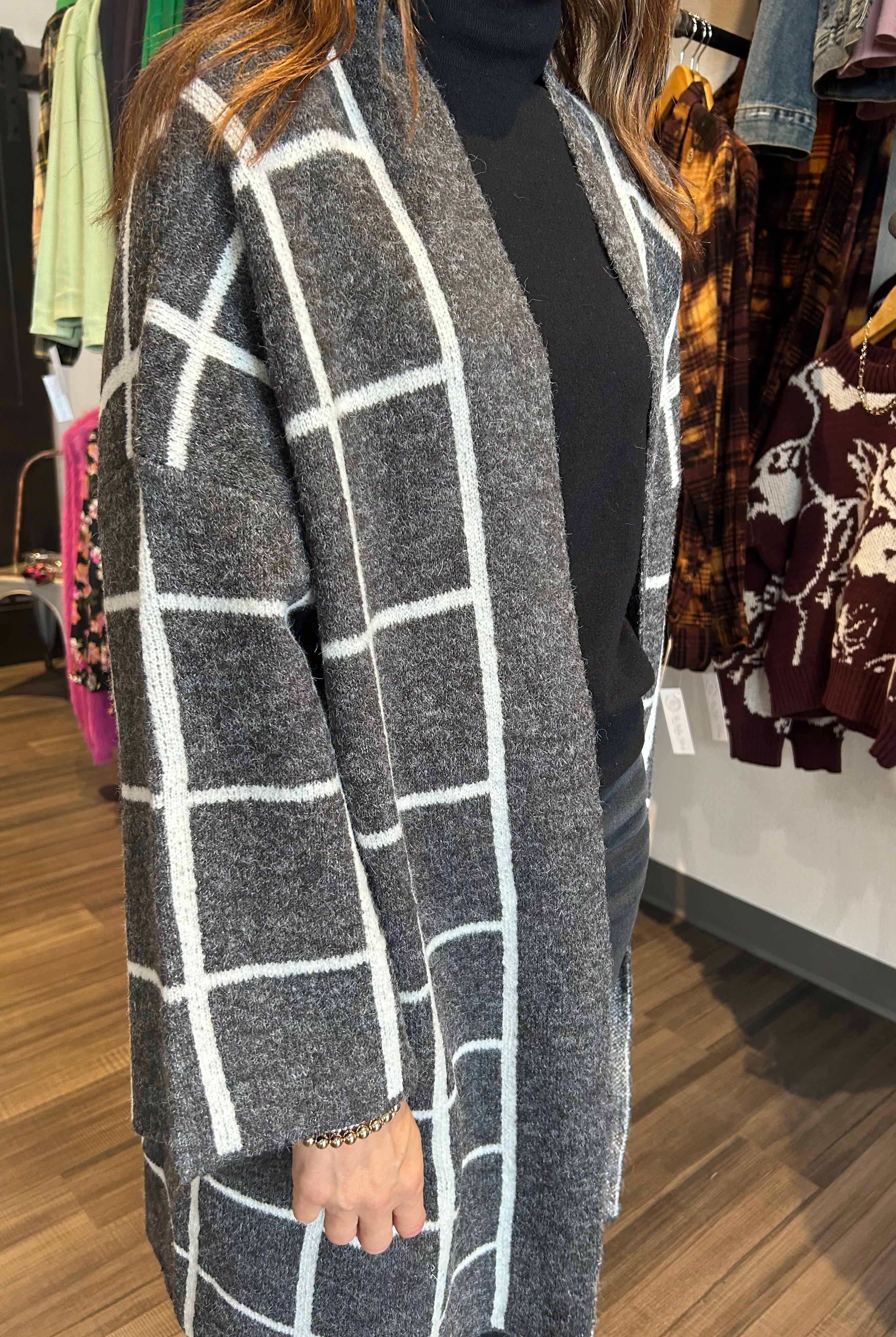 Suzi Grid Cardigan-Cardigans-Doe and Rae-The Funky Zebra Ames, Women's Fashion Boutique in Ames, Iowa