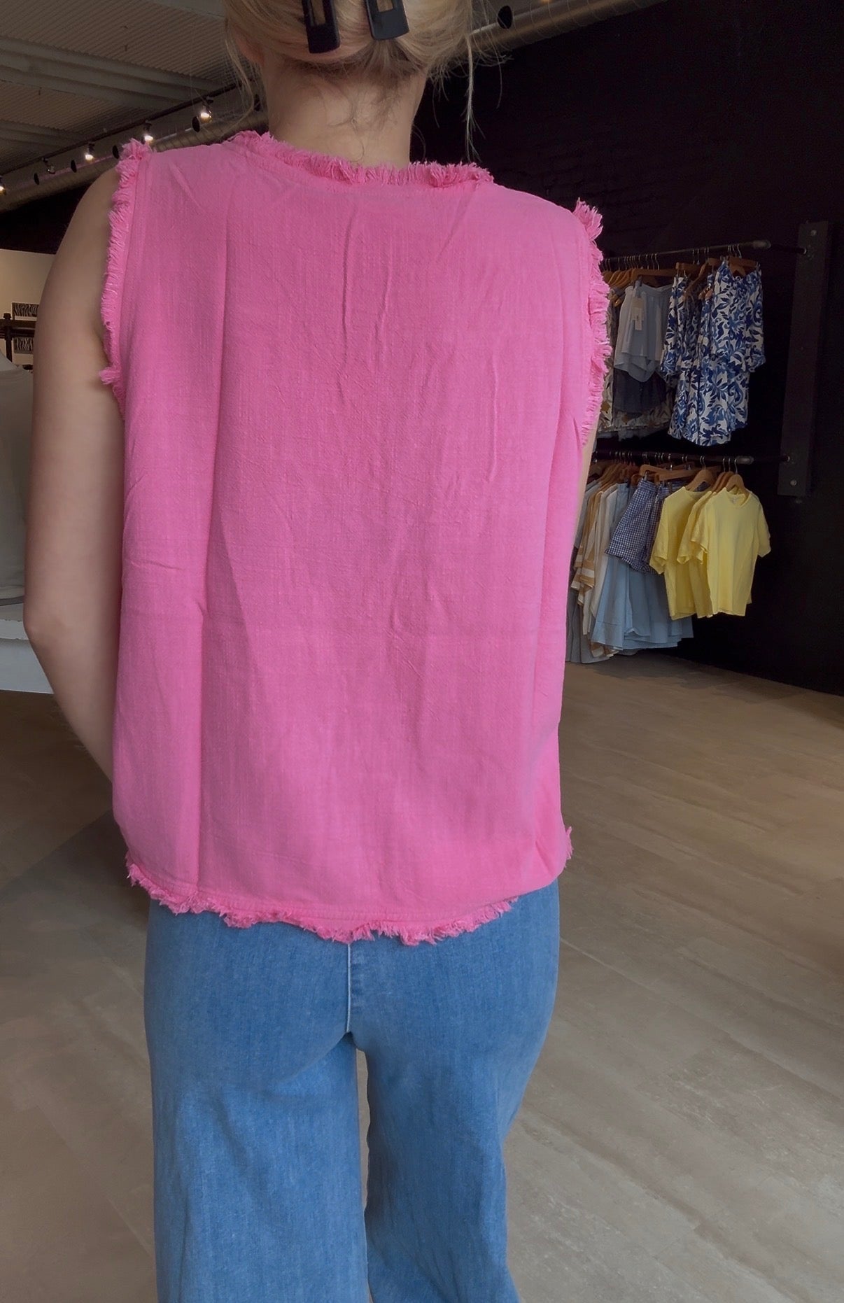 Serena Sleeveless Gauze Fringe Top-La Miel-The Funky Zebra Ames, Women's Fashion Boutique in Ames, Iowa