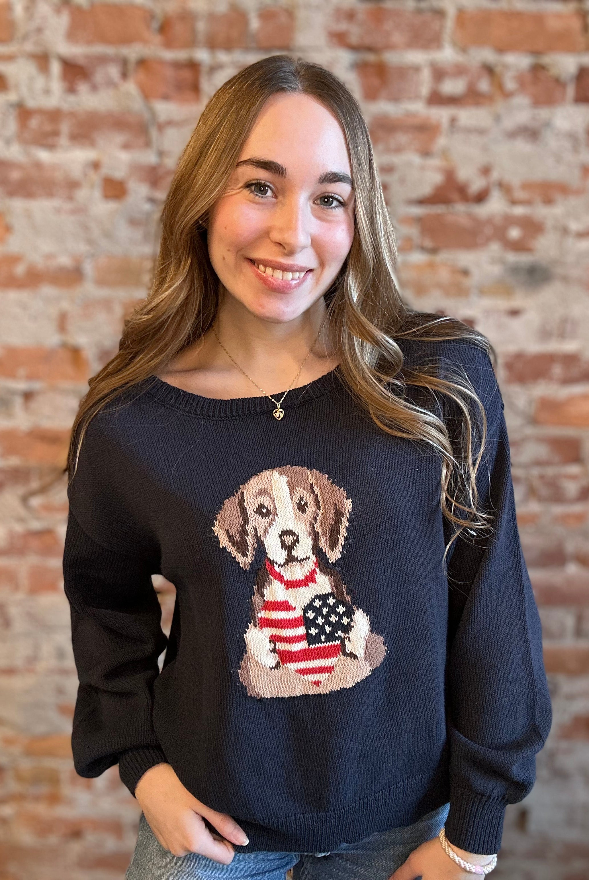 Raina American Heart Puppy Sweater-Sweaters-Blu Pepper-The Funky Zebra Ames, Women's Fashion Boutique in Ames, Iowa