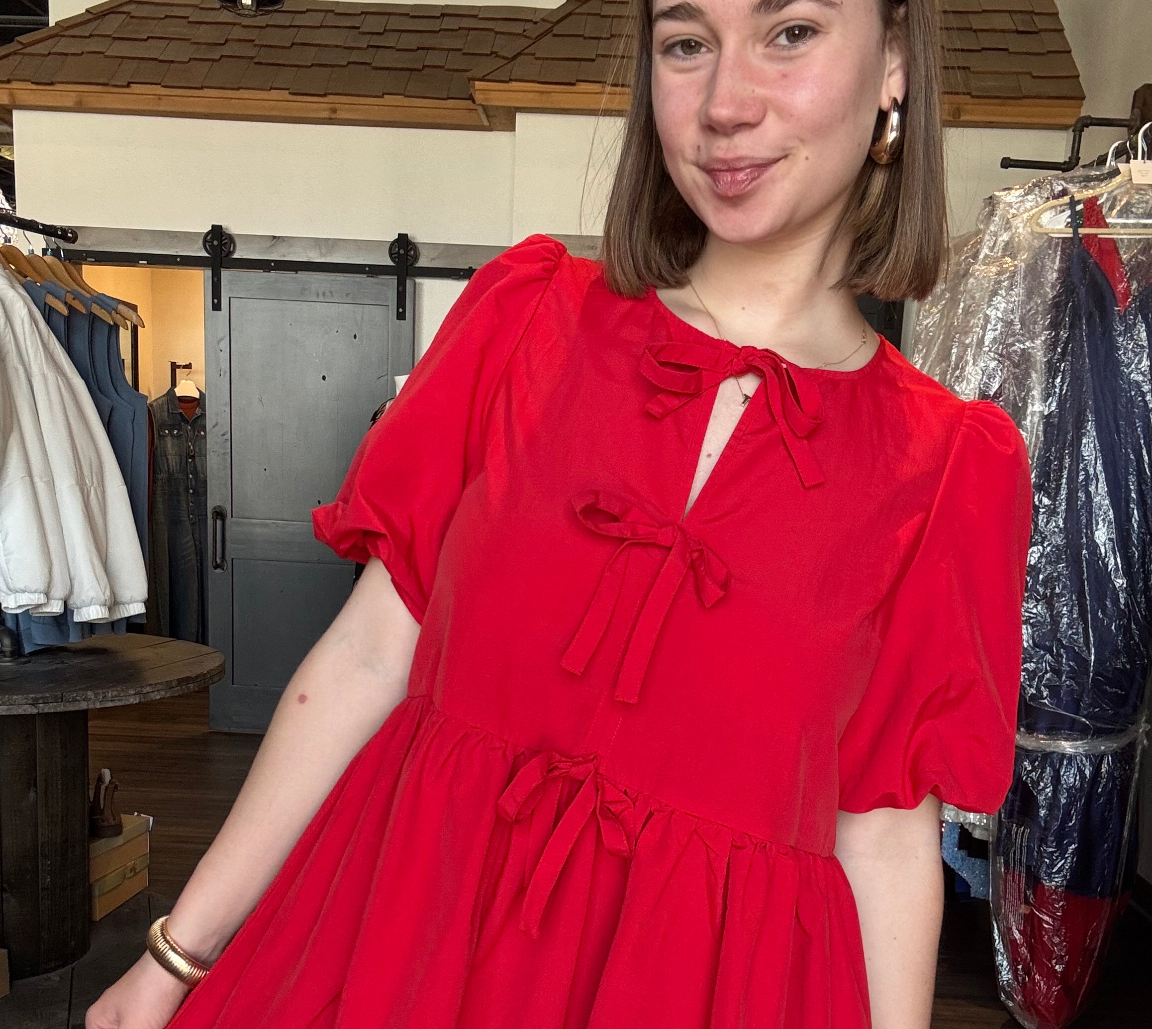 Penni Bow Tie Baby Doll Dress-The Funky Zebra Ames-The Funky Zebra Ames, Women's Fashion Boutique in Ames, Iowa