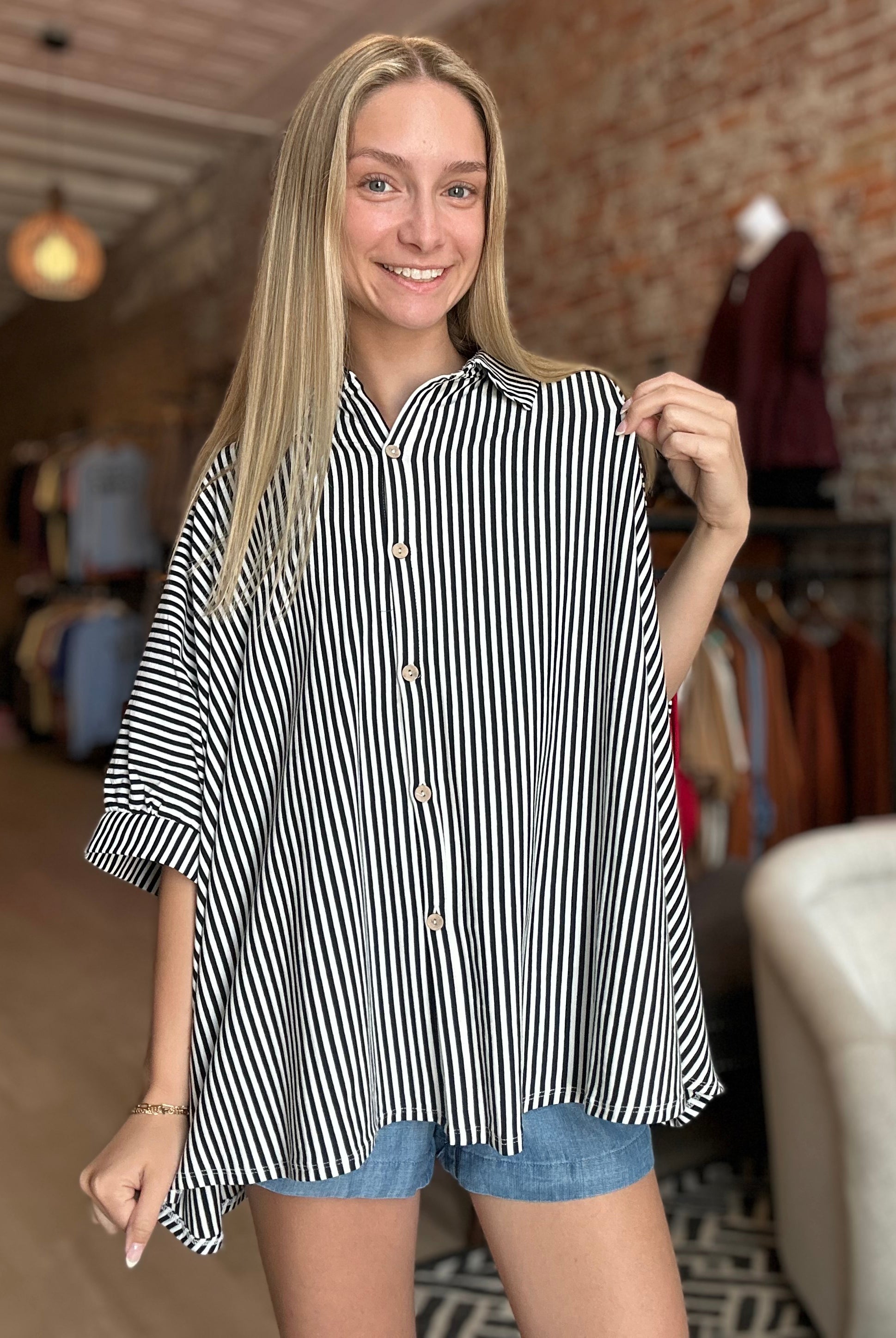 Blondie Oversized Button Down-apparel-Zenana-The Funky Zebra Ames, Women's Fashion Boutique in Ames, Iowa