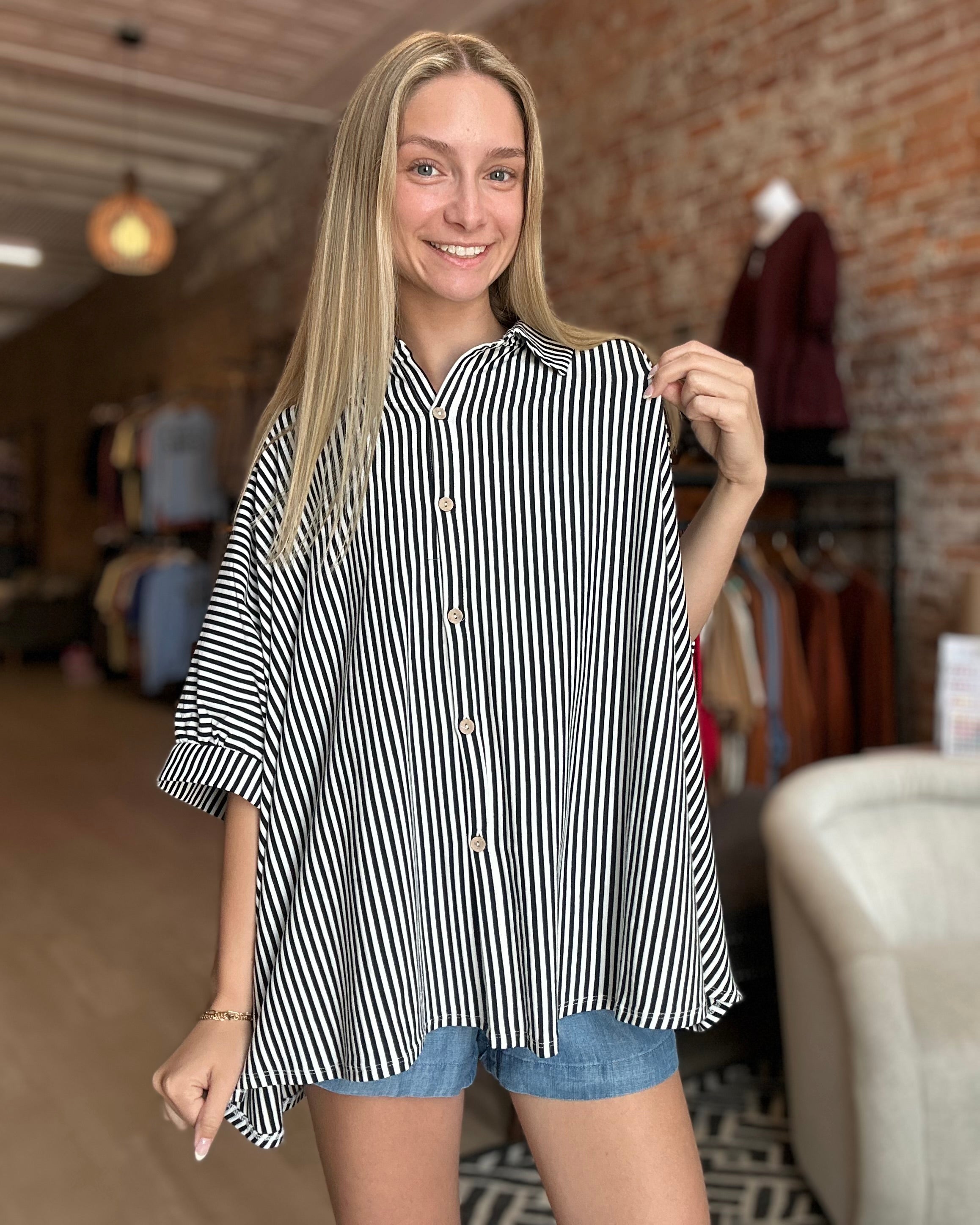 Blondie Oversized Button Down-apparel-Zenana-The Funky Zebra Ames, Women's Fashion Boutique in Ames, Iowa