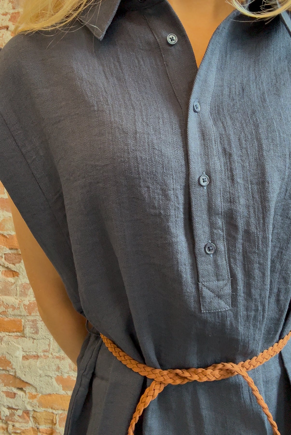 Carmen Navy Dress w/ Woven Belt-Dresses-Molly Bracken-The Funky Zebra Ames, Women's Fashion Boutique in Ames, Iowa