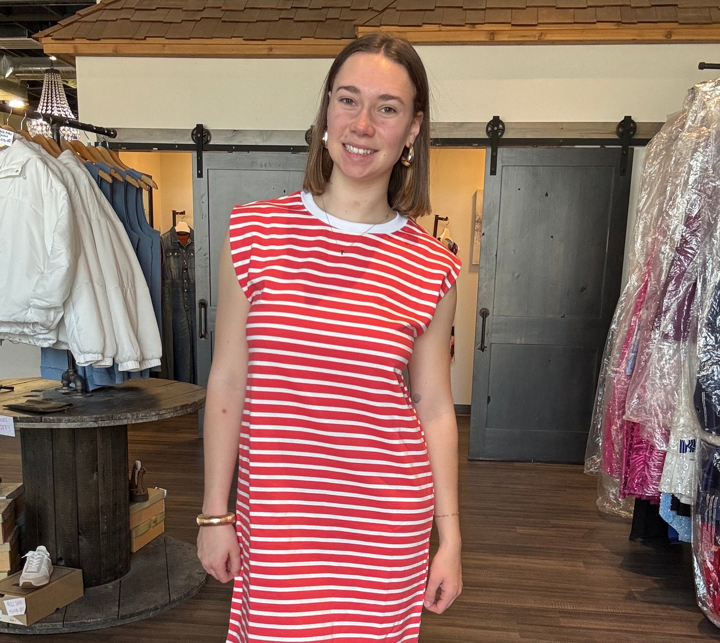 Carlie Coral Striped Dress-The Funky Zebra Ames-The Funky Zebra Ames, Women's Fashion Boutique in Ames, Iowa