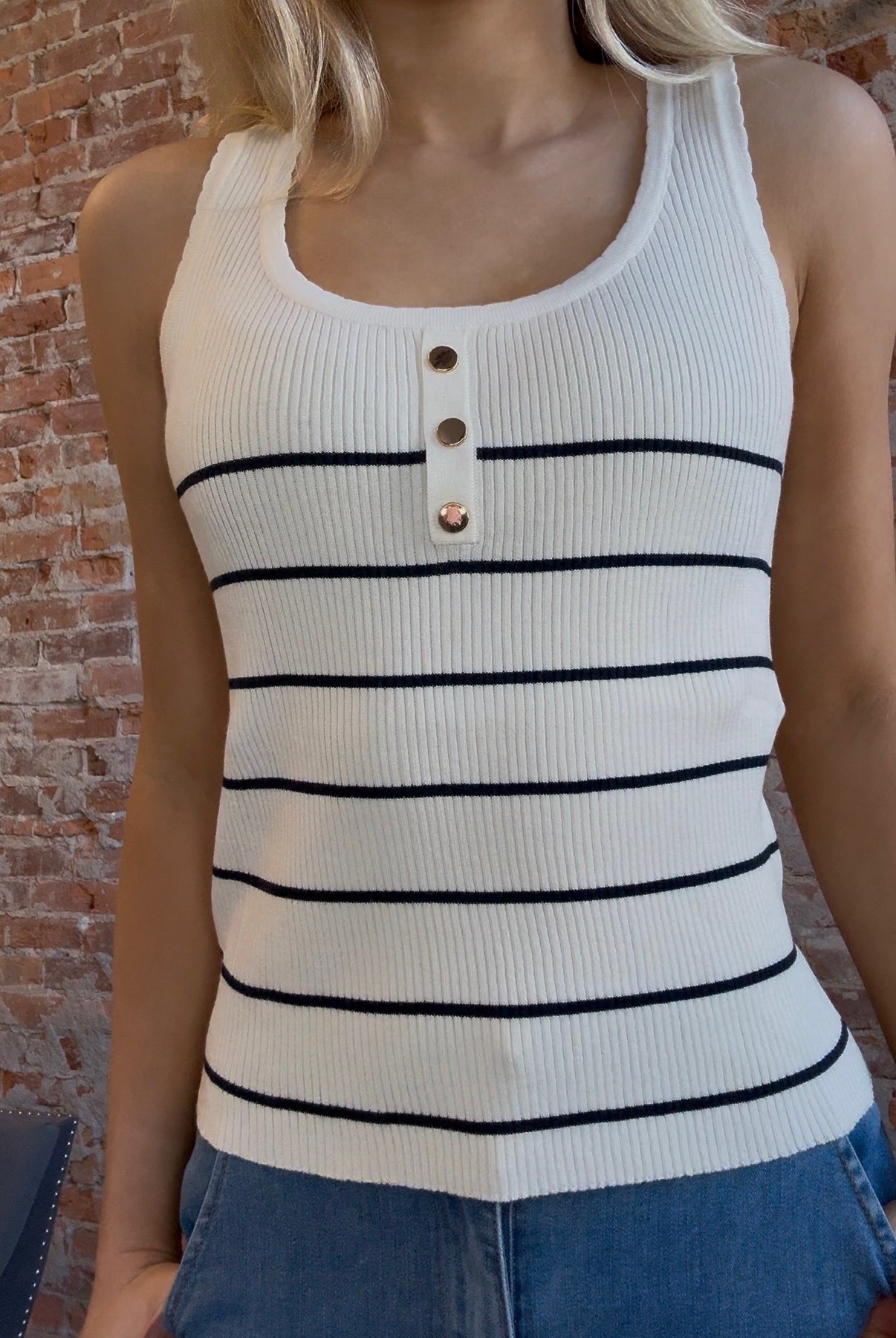 Bobbi Blue & White Striped Sweater Tank-Tank Tops-Molly Bracken-The Funky Zebra Ames, Women's Fashion Boutique in Ames, Iowa