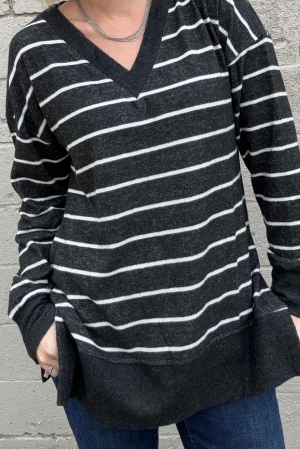 Striped V-Neck Sweater-Sweaters-The Funky Zebra Ames-The Funky Zebra Ames, Women's Fashion Boutique in Ames, Iowa