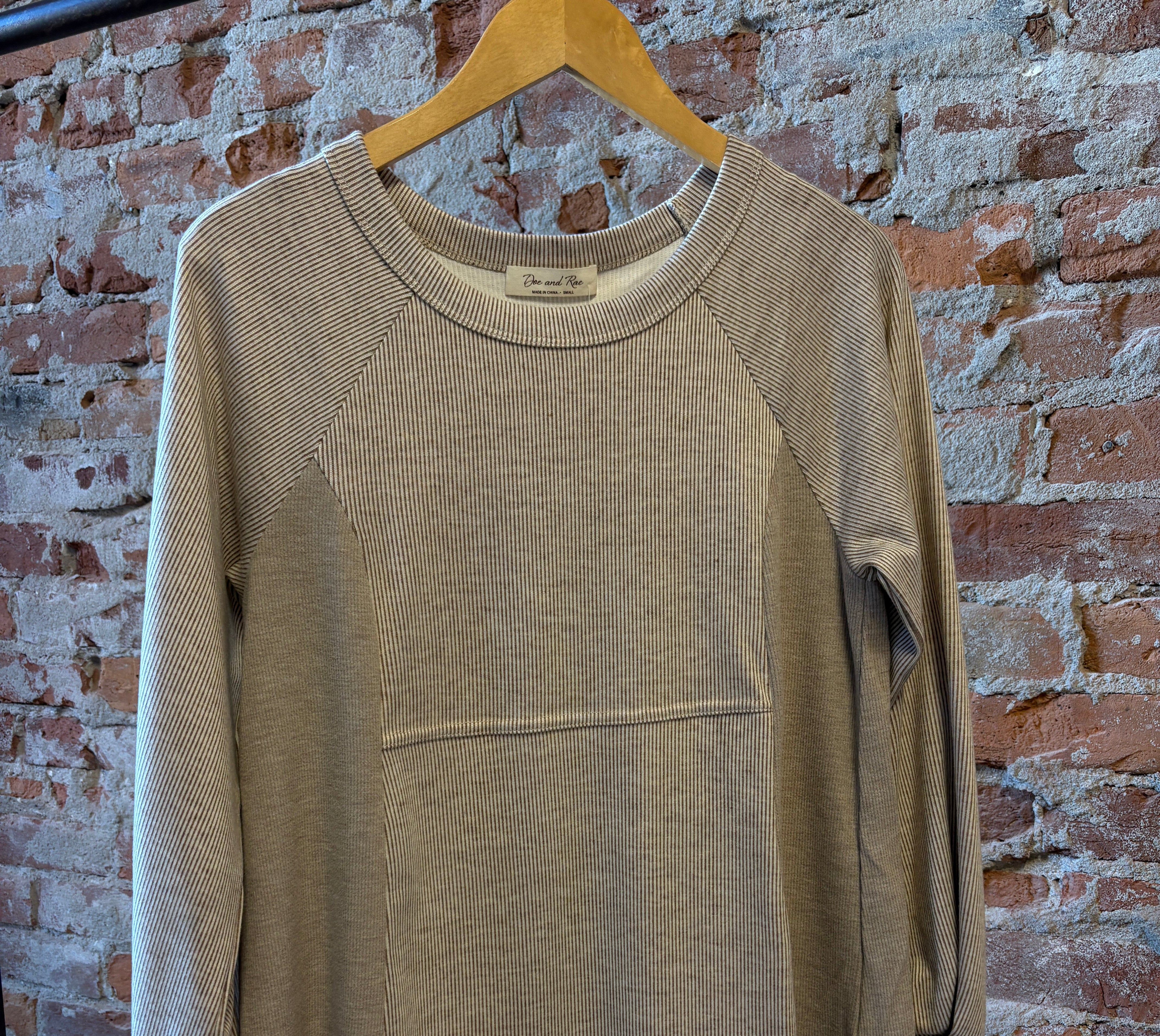 Shannon Pleat Sleeve Stripe Top-Long Sleeves-Doe and Rae-The Funky Zebra Ames, Women's Fashion Boutique in Ames, Iowa