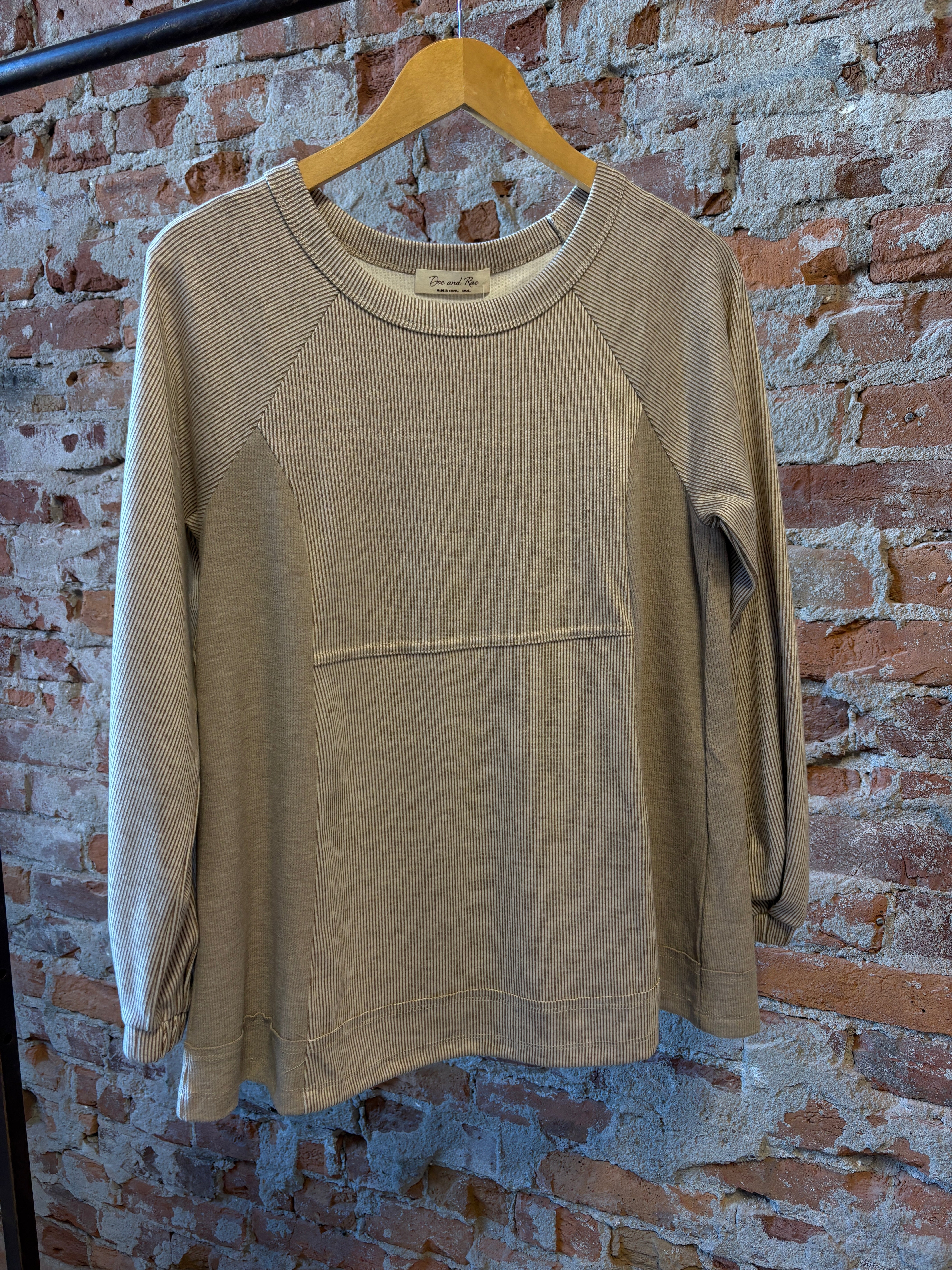 Shannon Pleat Sleeve Stripe Top-Long Sleeves-Doe and Rae-The Funky Zebra Ames, Women's Fashion Boutique in Ames, Iowa