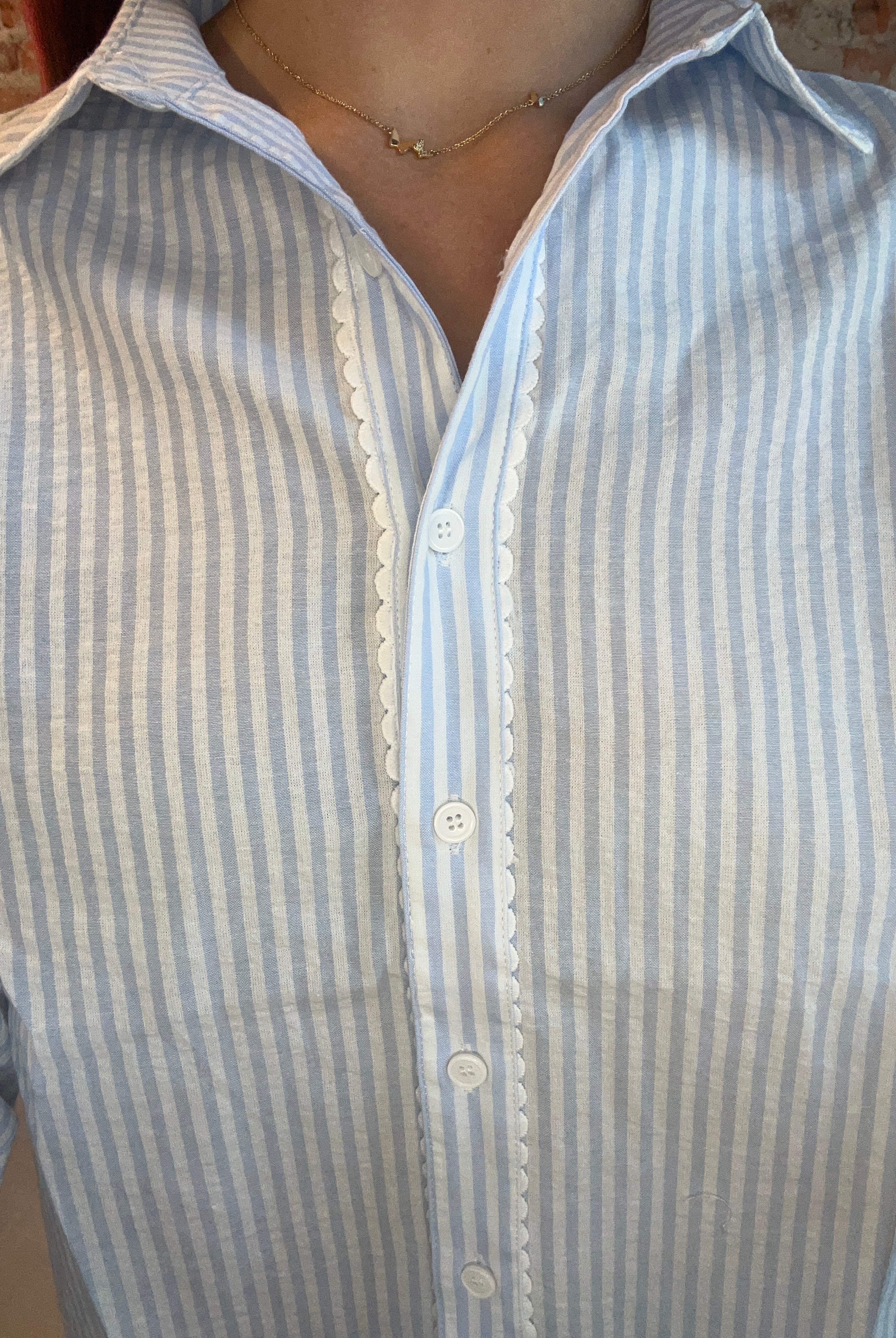 Pin Stripe Long Sleeve Button Down Shirtl-Doe and Rae-The Funky Zebra Ames, Women's Fashion Boutique in Ames, Iowa