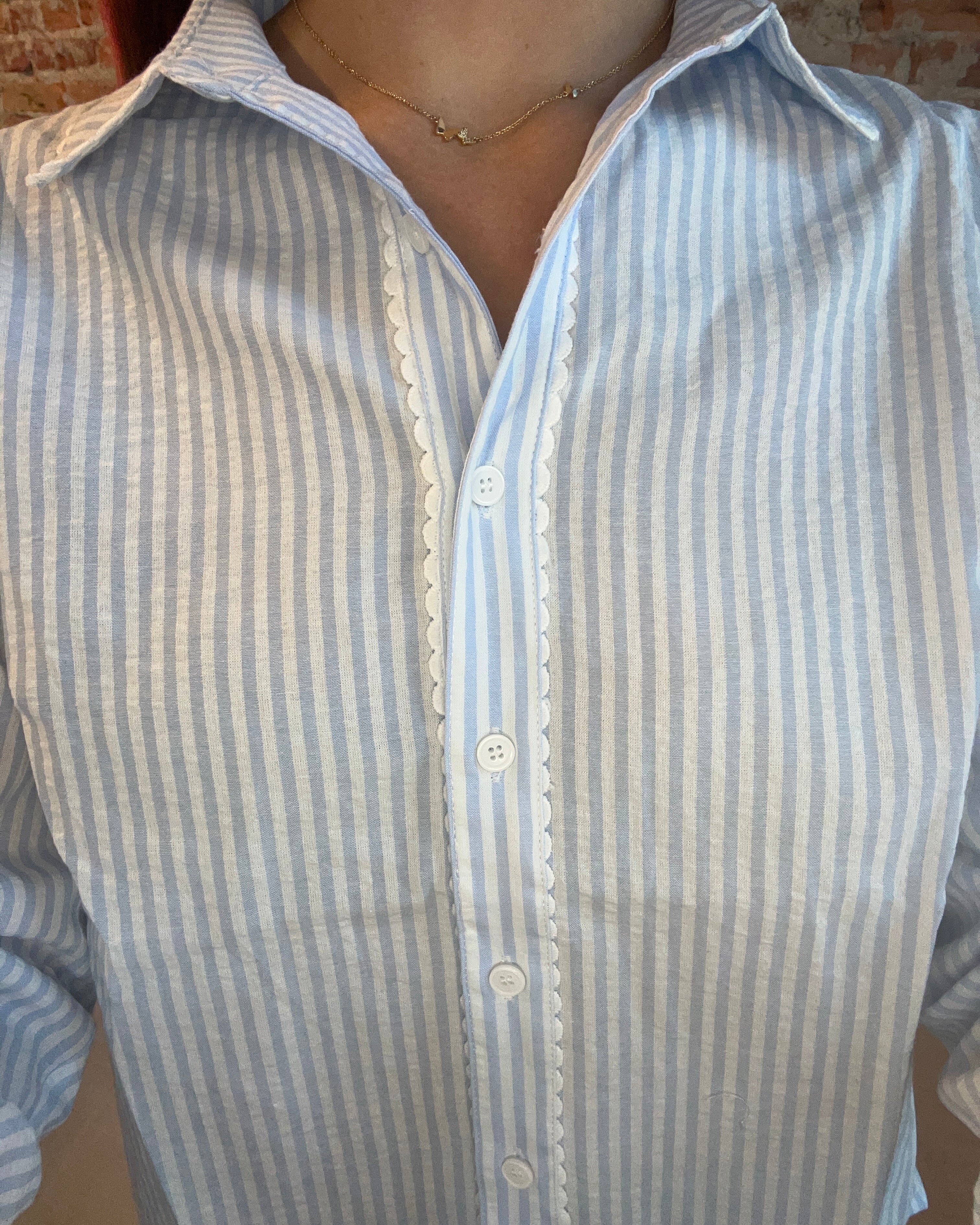 Pin Stripe Long Sleeve Button Down Shirtl-Doe and Rae-The Funky Zebra Ames, Women's Fashion Boutique in Ames, Iowa