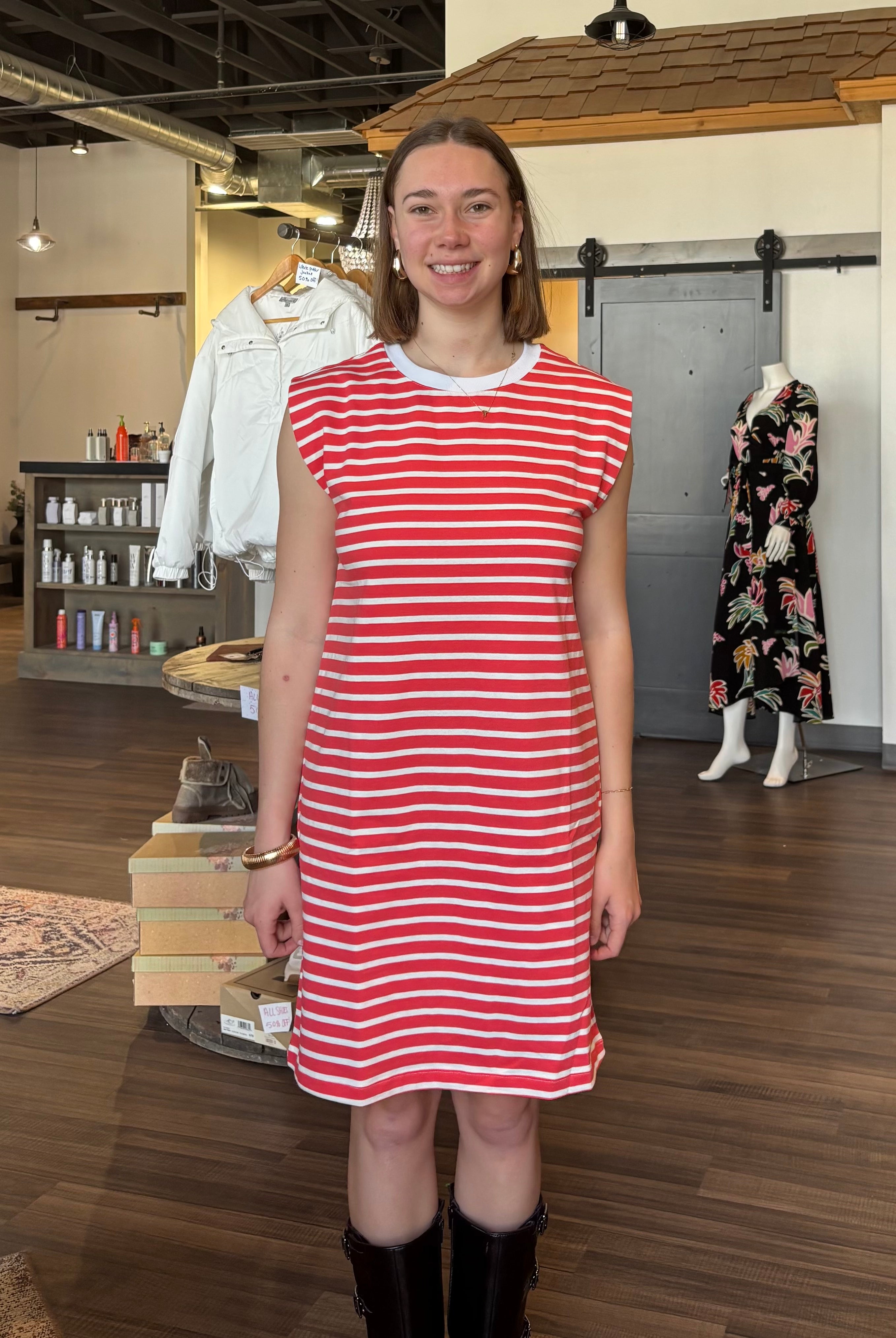 Carlie Coral Striped Dress-The Funky Zebra Ames-The Funky Zebra Ames, Women's Fashion Boutique in Ames, Iowa