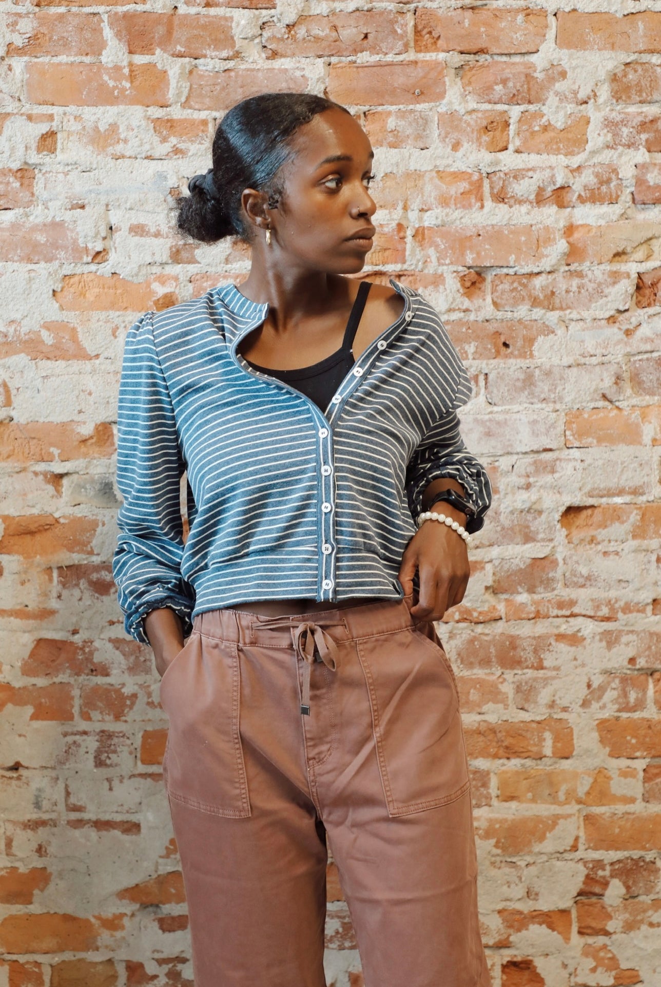 Anna Striped Button Front Blouse-The Funky Zebra Ames-The Funky Zebra Ames, Women's Fashion Boutique in Ames, Iowa