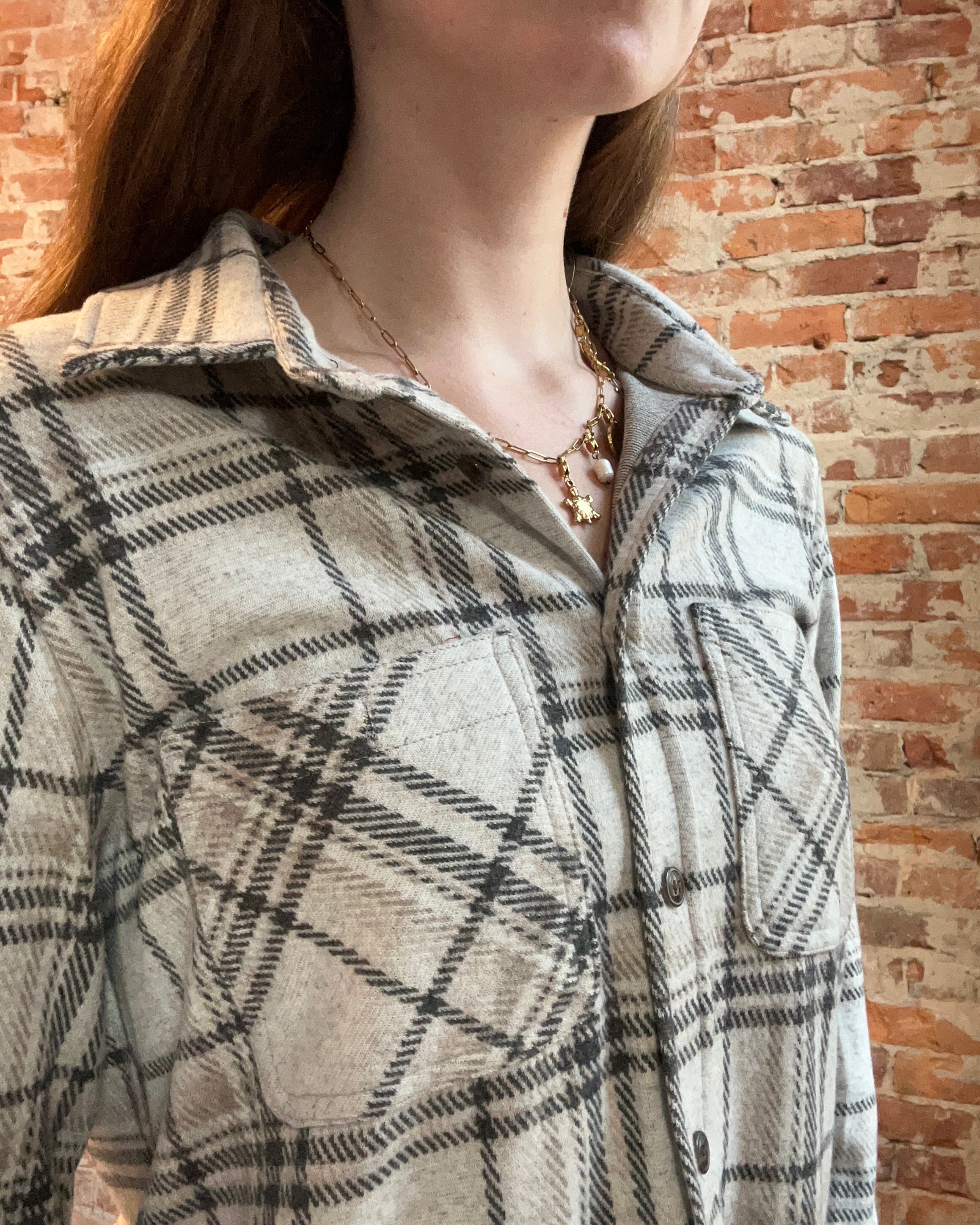 Georgia Taupe Plaid Button Up-Long Sleeves-Panache Accessories-The Funky Zebra Ames, Women's Fashion Boutique in Ames, Iowa