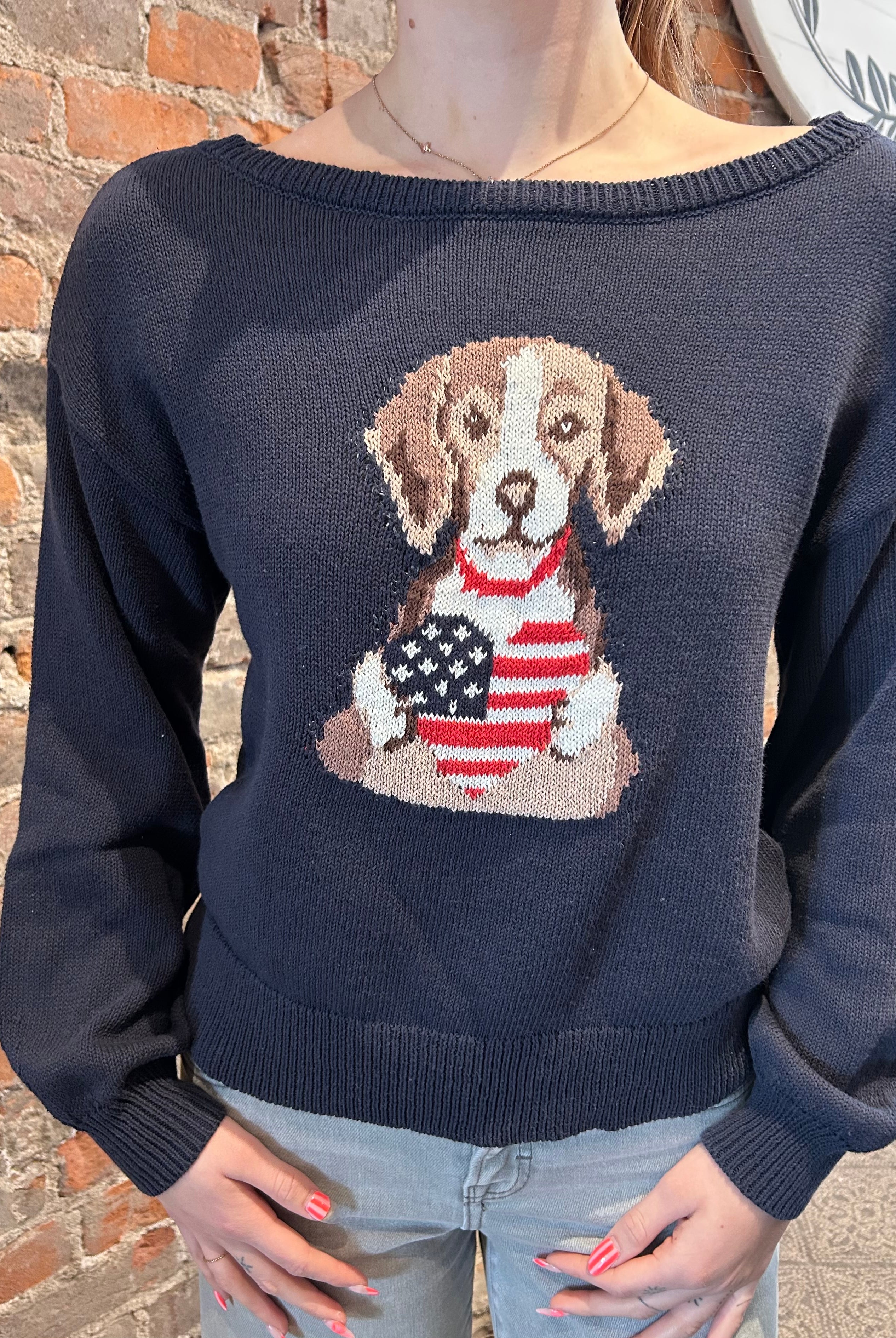 Raina American Heart Puppy Sweater-Sweaters-Blu Pepper-The Funky Zebra Ames, Women's Fashion Boutique in Ames, Iowa