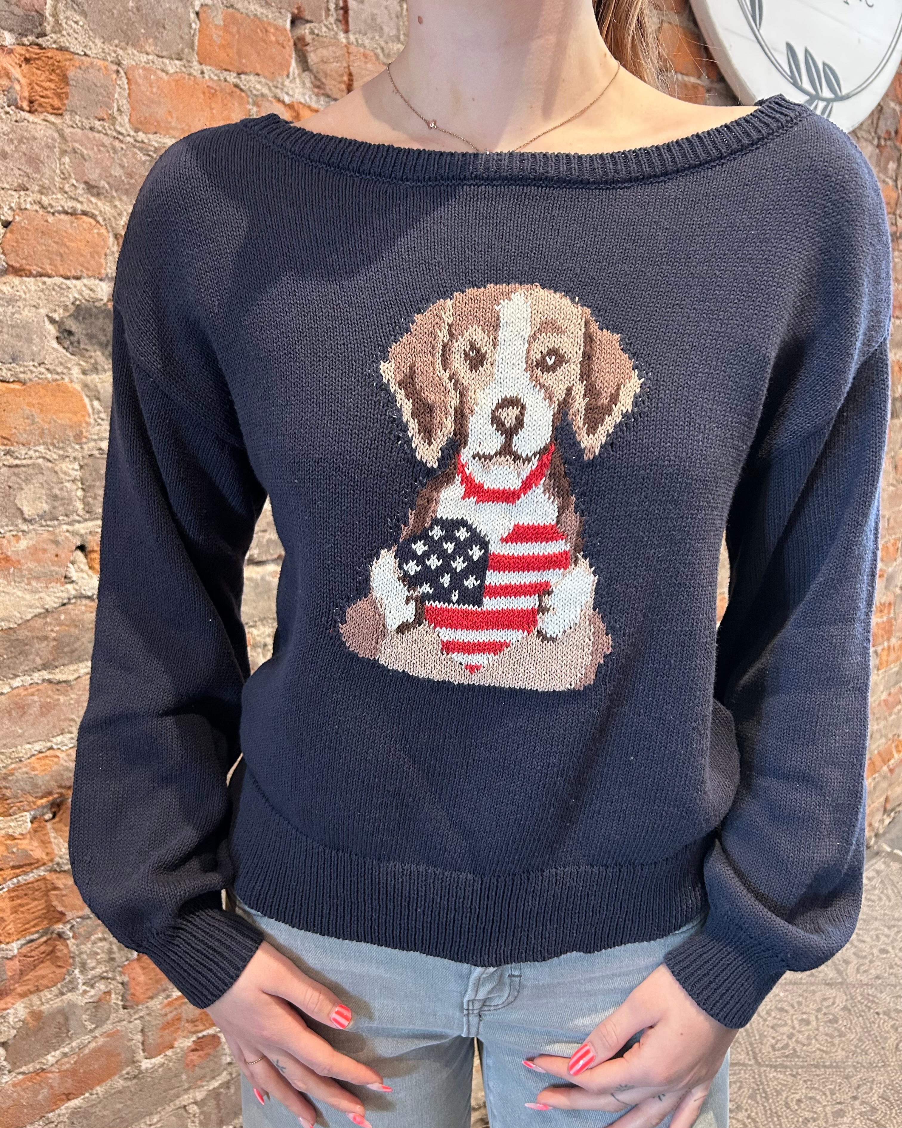 Raina American Heart Puppy Sweater-Sweaters-Blu Pepper-The Funky Zebra Ames, Women's Fashion Boutique in Ames, Iowa