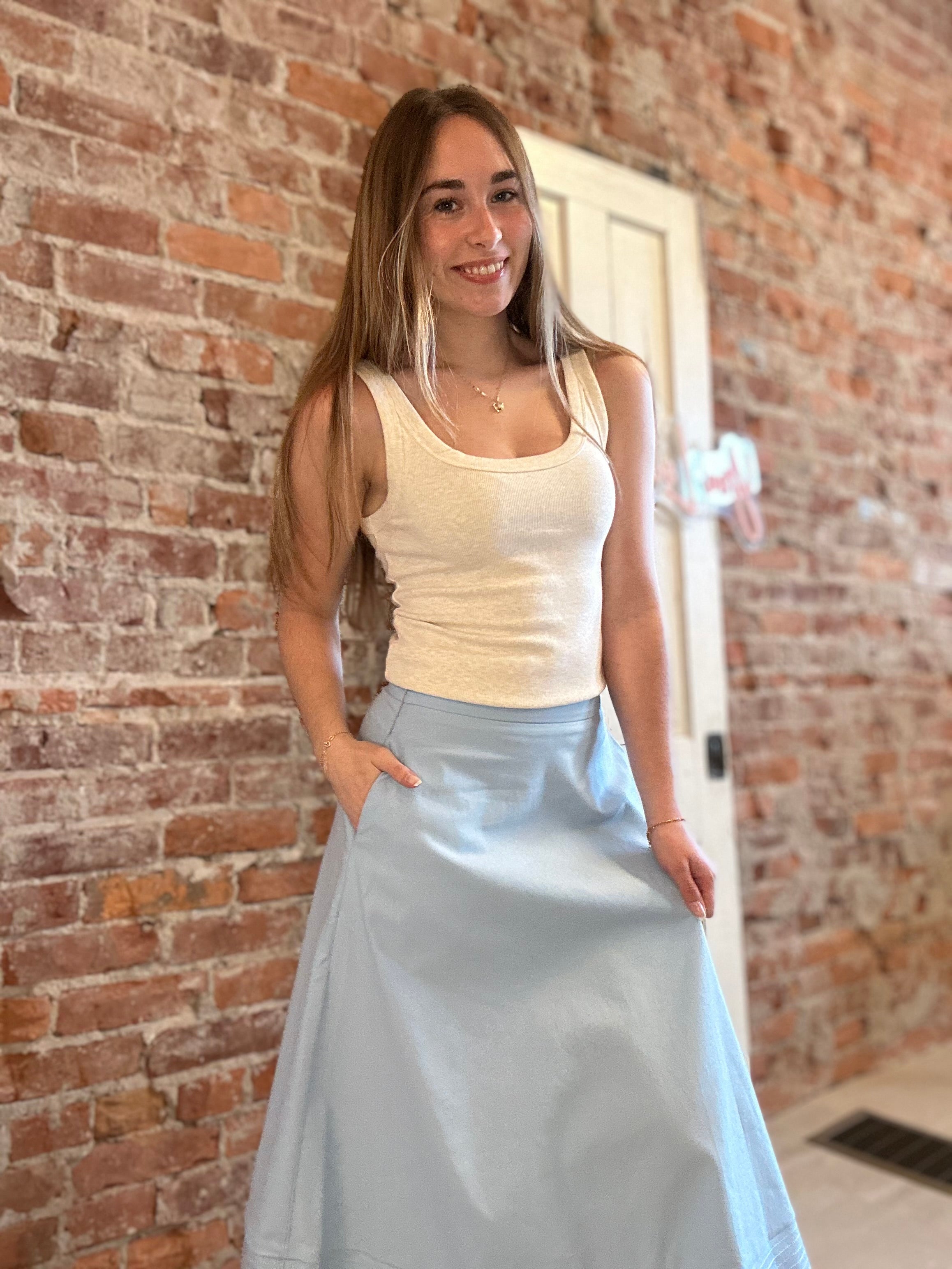 Spring Sky Midi Skirt-apparel-Glam-The Funky Zebra Ames, Women's Fashion Boutique in Ames, Iowa