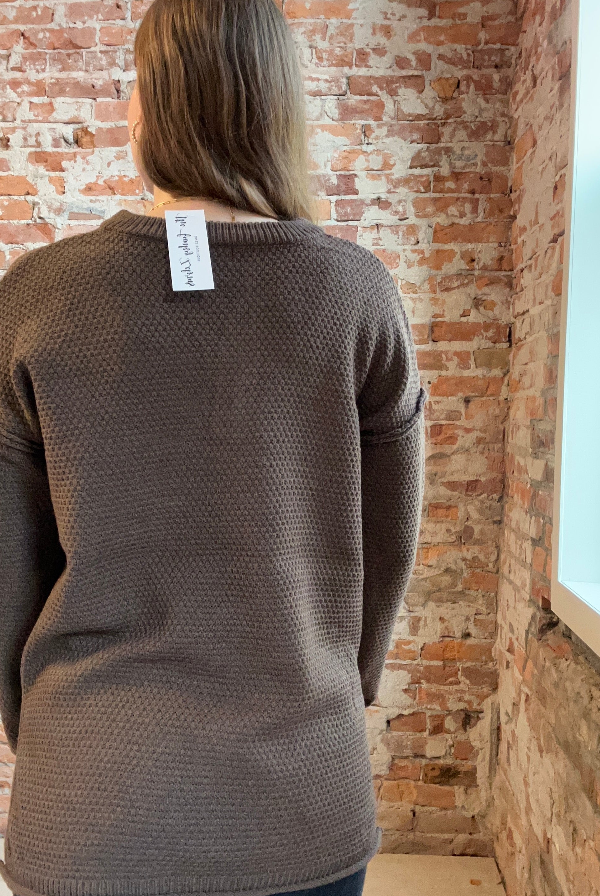 Brown Button Henley Basic Sweater-Sweaters-Zenana-The Funky Zebra Ames, Women's Fashion Boutique in Ames, Iowa