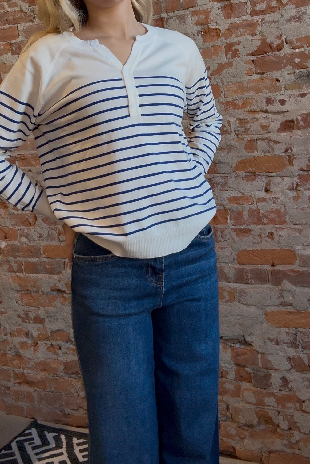 Jana Blue & White Striped Sweater-Sweaters-Molly Bracken-The Funky Zebra Ames, Women's Fashion Boutique in Ames, Iowa
