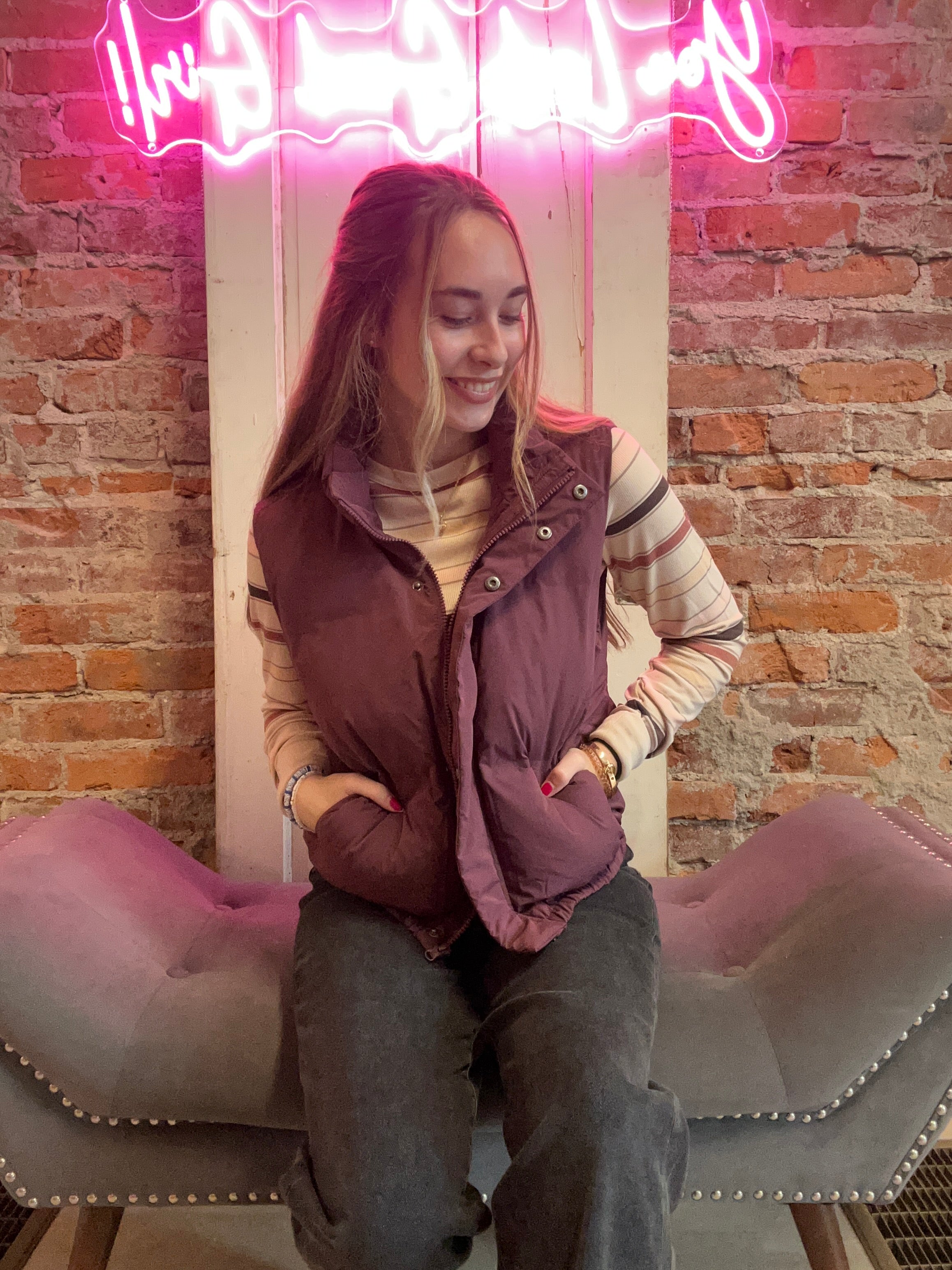 Women's Eggplant Puffer Vest-The Funky Zebra Ames-The Funky Zebra Ames, Women's Fashion Boutique in Ames, Iowa