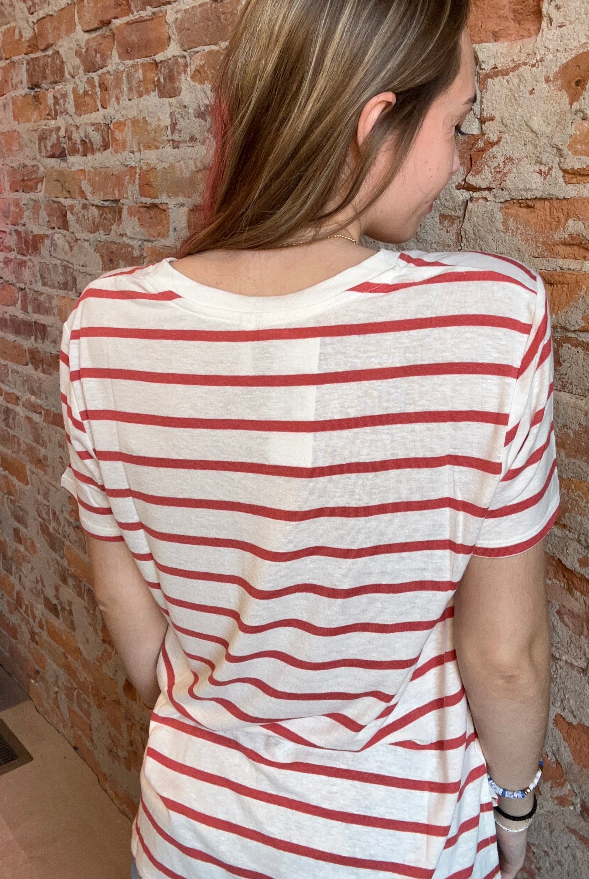 Shyla Striped V Neck Tee-Short Sleeves-Be Cool-The Funky Zebra Ames, Women's Fashion Boutique in Ames, Iowa