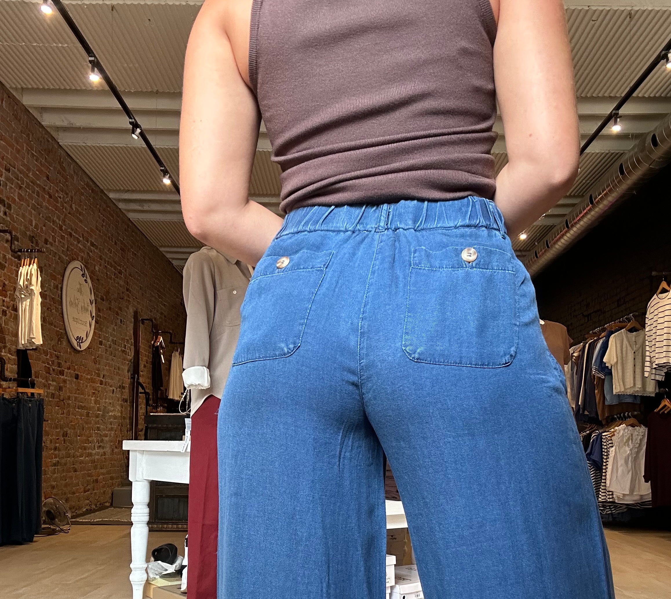 Shayna Chambray Wide Leg Pants-Pants-Blu Pepper-The Funky Zebra Ames, Women's Fashion Boutique in Ames, Iowa