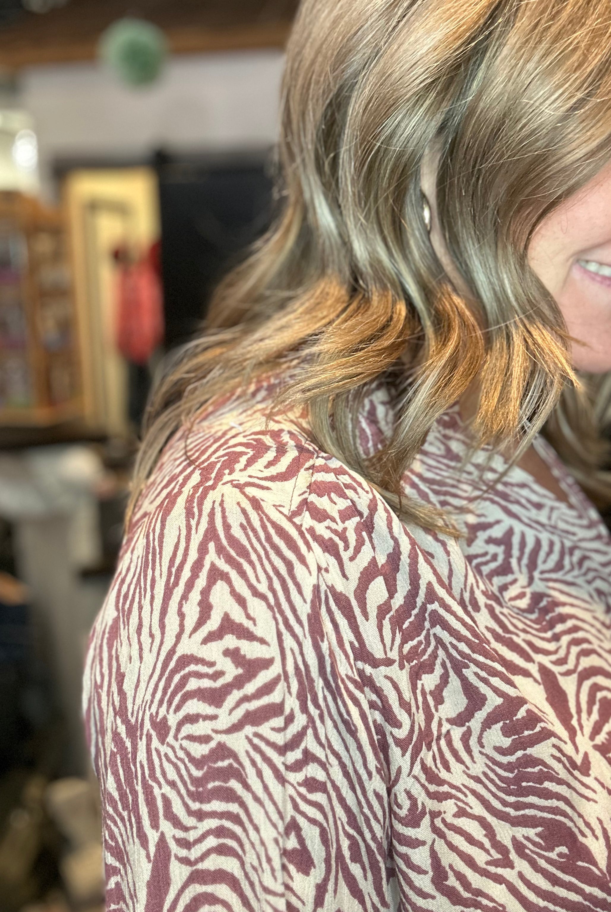 Melanie Mauve Zebra Top-Long Sleeves-Kori-The Funky Zebra Ames, Women's Fashion Boutique in Ames, Iowa