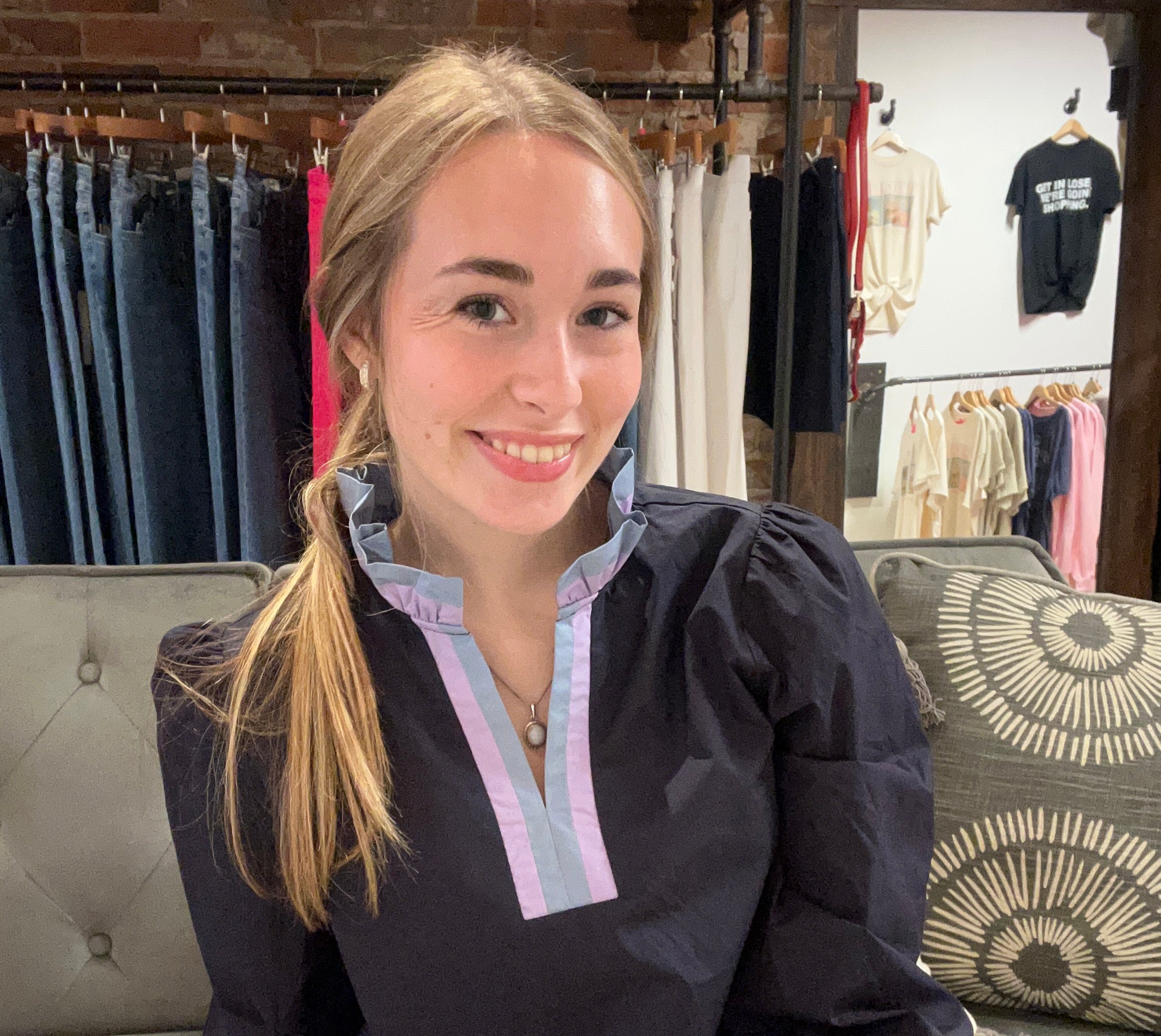 Theron Navy Color Contrast Top-Long Sleeves-Jodifl-The Funky Zebra Ames, Women's Fashion Boutique in Ames, Iowa