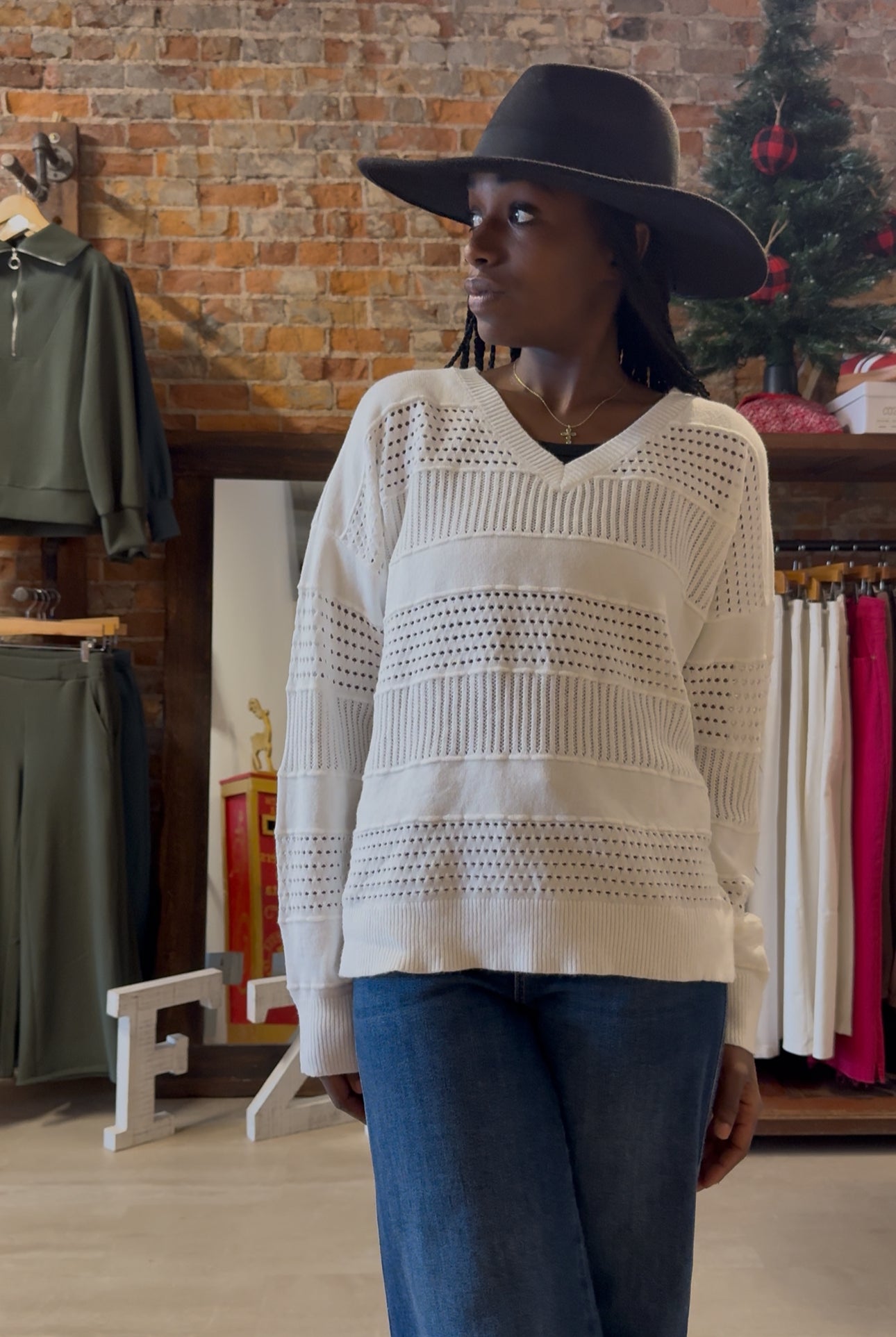 Presley Pointelle Sweater-apparel-Staccato-The Funky Zebra Ames, Women's Fashion Boutique in Ames, Iowa