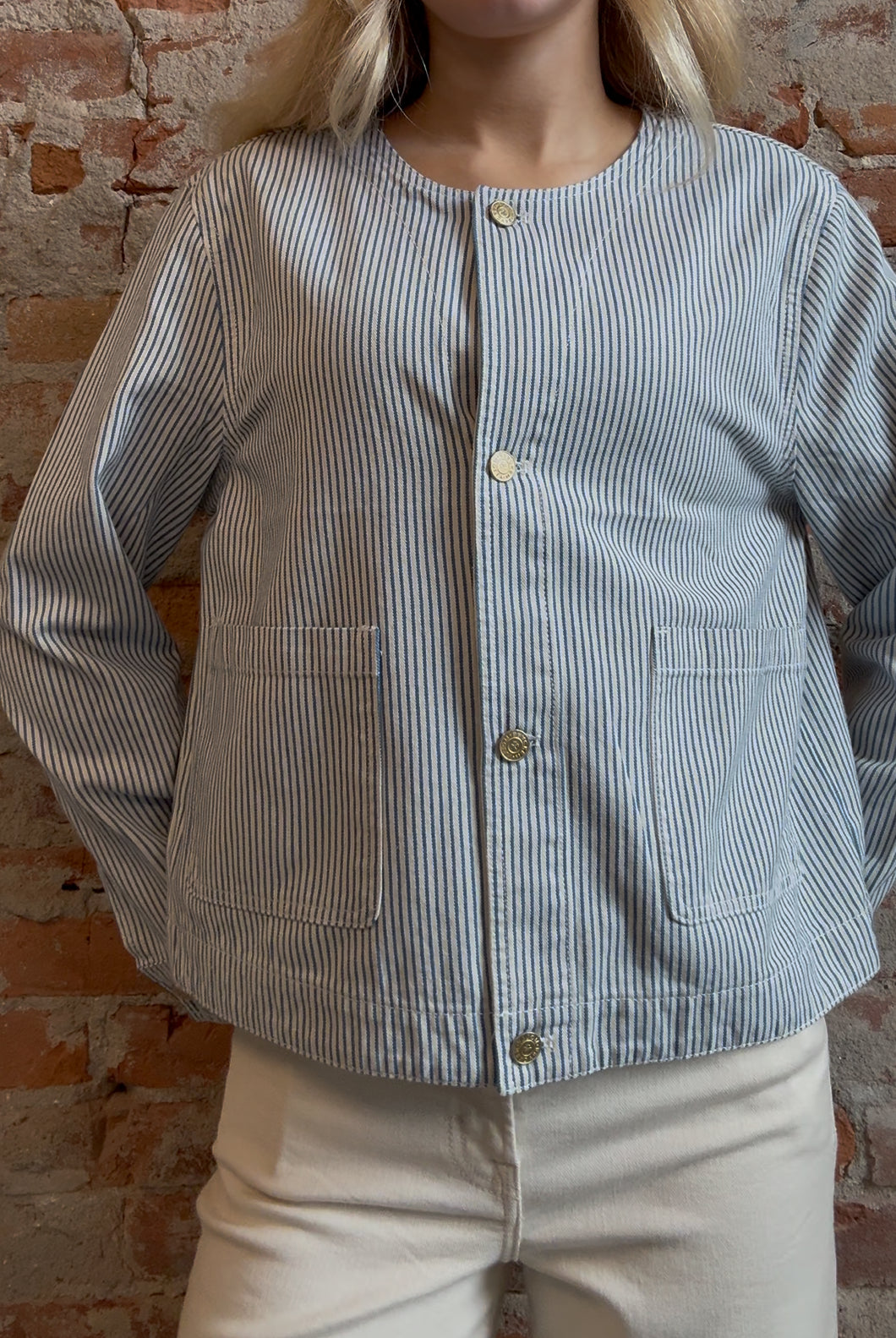 Steph Blue & White Striped Jacket-Jackets-Molly Bracken-The Funky Zebra Ames, Women's Fashion Boutique in Ames, Iowa