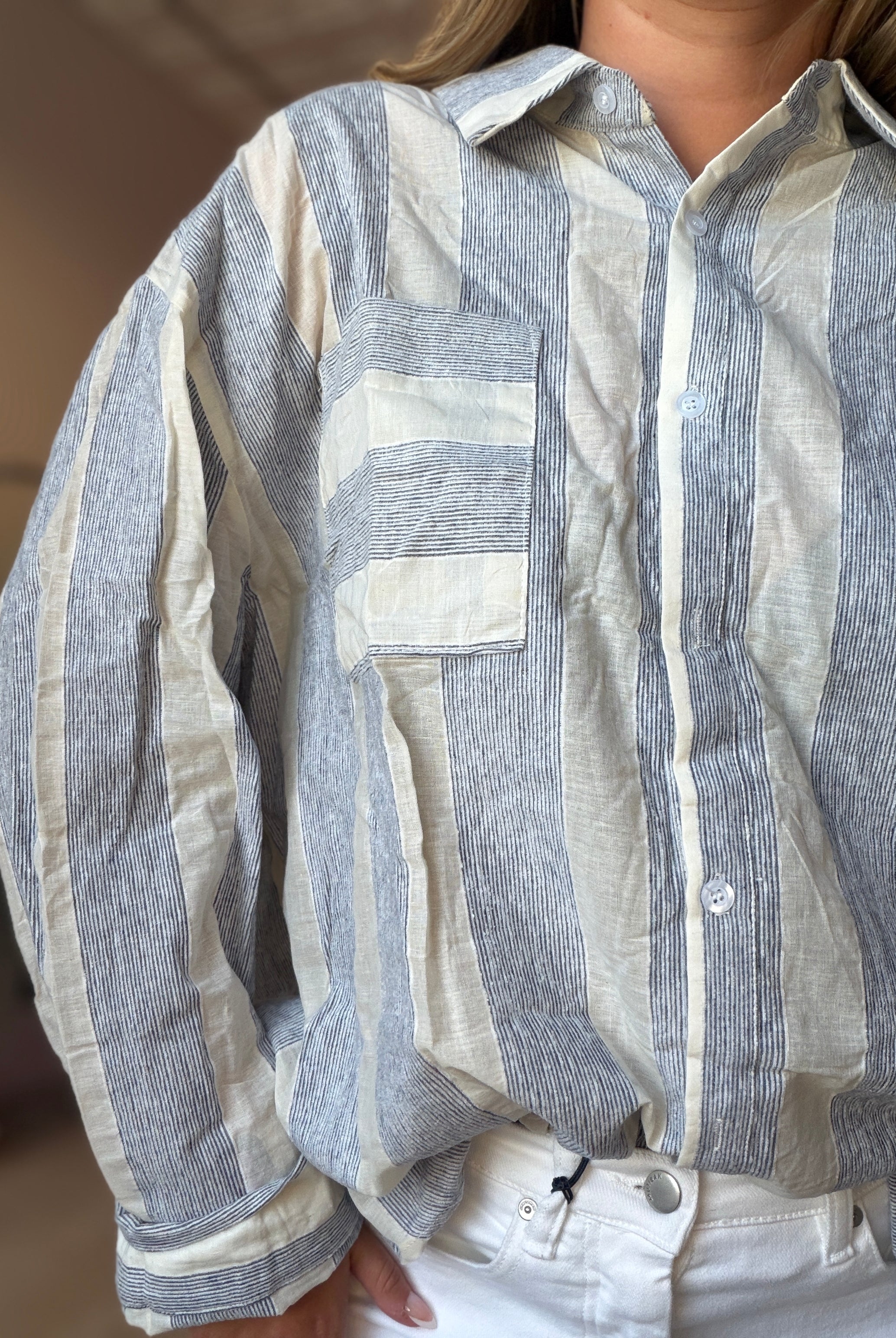 Brenna Mixed Stripe Button Up Top-top-Hayden-The Funky Zebra Ames, Women's Fashion Boutique in Ames, Iowa