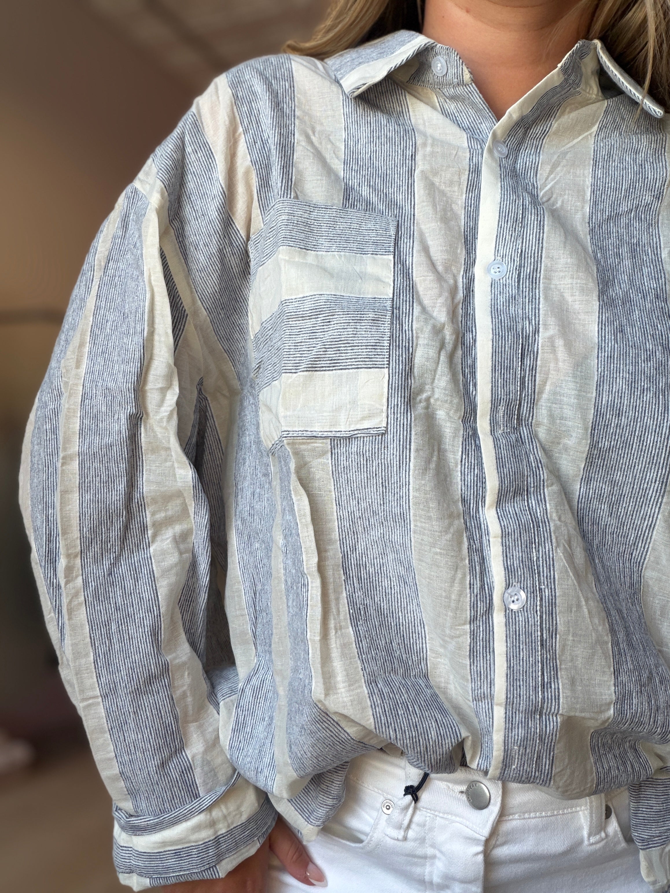 Brenna Mixed Stripe Button Up Top-top-Hayden-The Funky Zebra Ames, Women's Fashion Boutique in Ames, Iowa