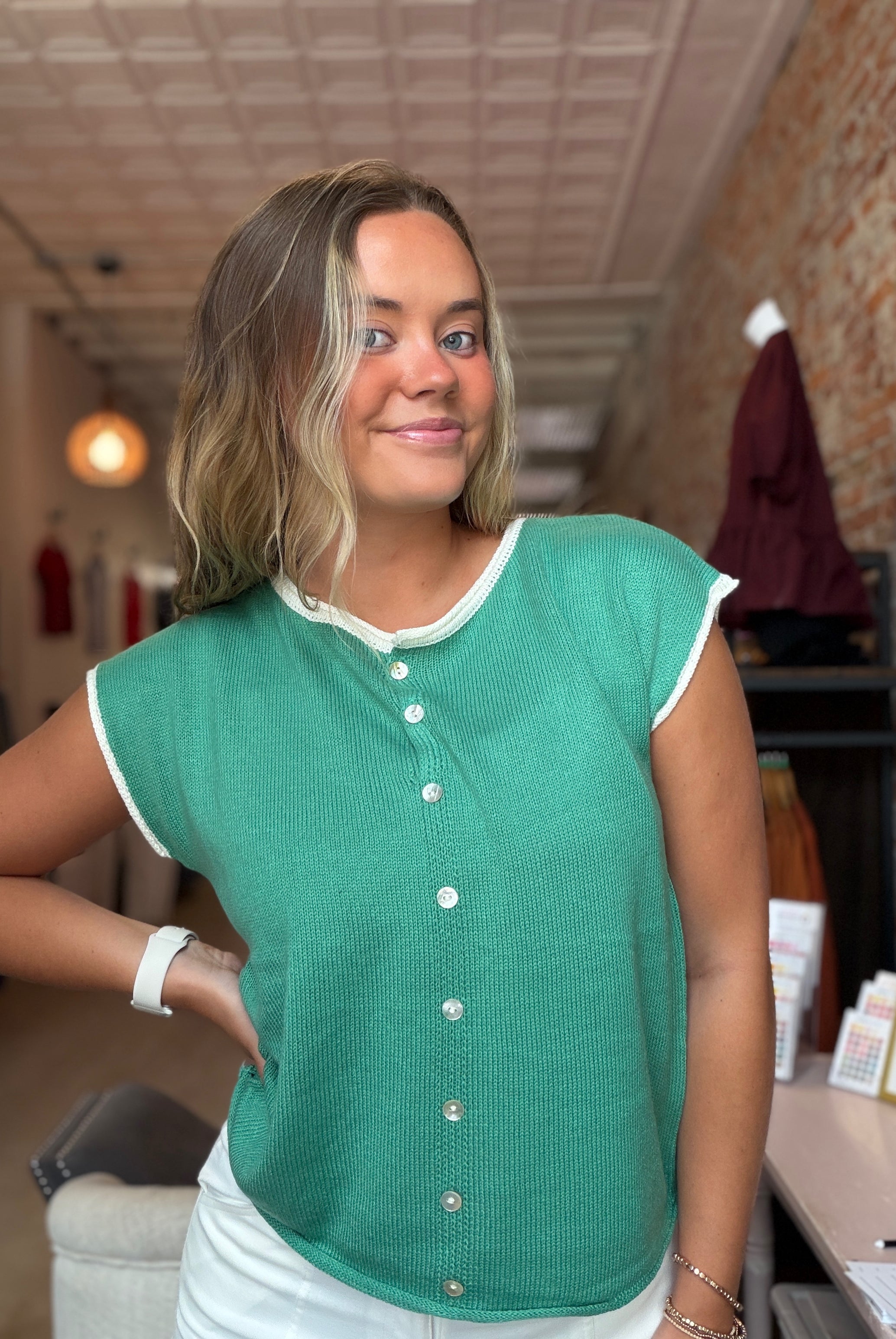 Sarah Center Button Detailed Sweater-top-Staccato-The Funky Zebra Ames, Women's Fashion Boutique in Ames, Iowa