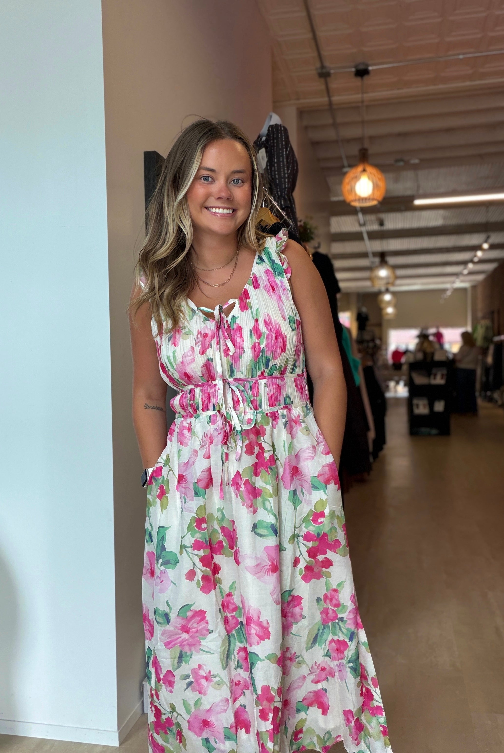 Harmony Pink Floral Tank Dress-Dresses-Hayden-The Funky Zebra Ames, Women's Fashion Boutique in Ames, Iowa