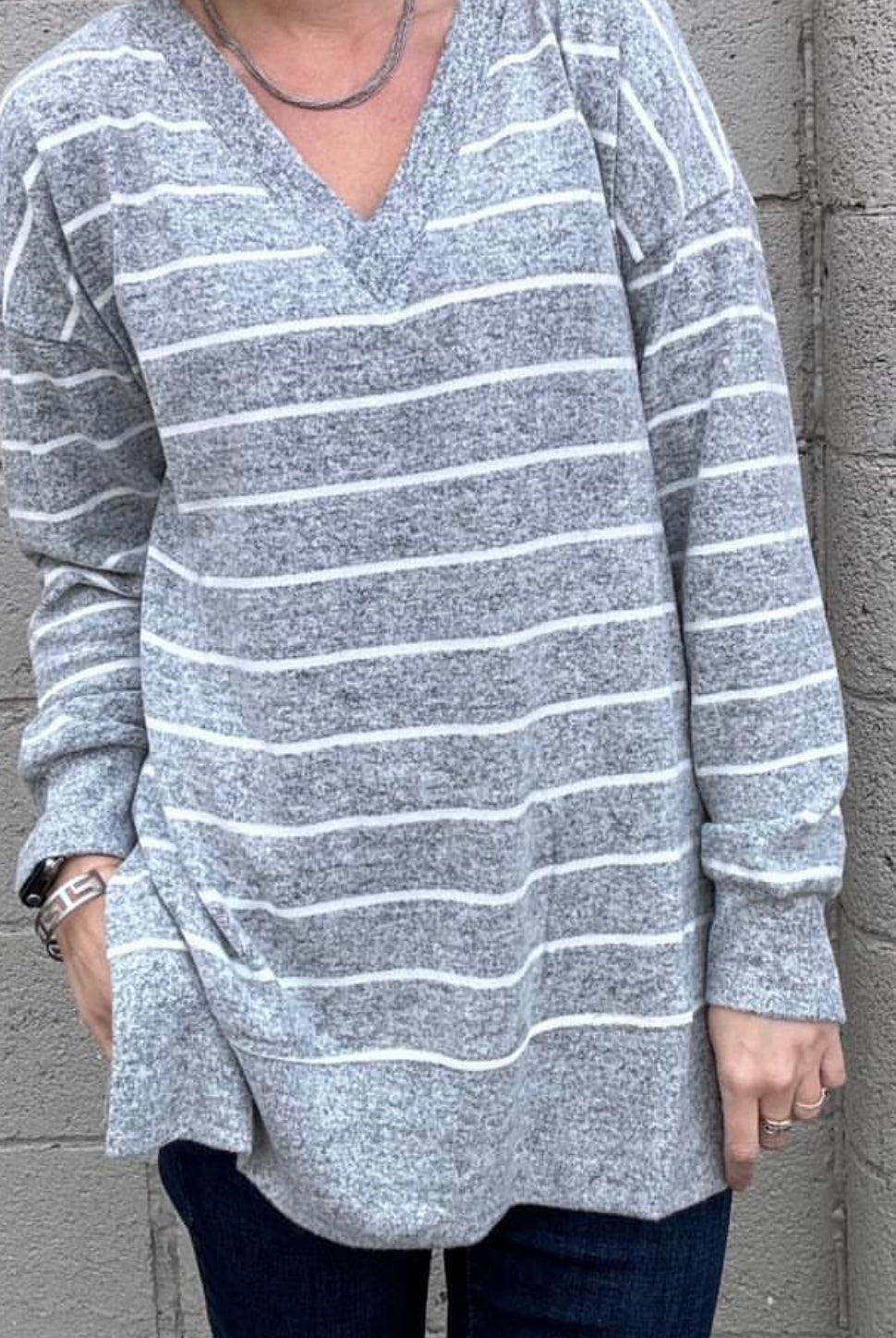 Striped V-Neck Sweater-Sweaters-The Funky Zebra Ames-The Funky Zebra Ames, Women's Fashion Boutique in Ames, Iowa